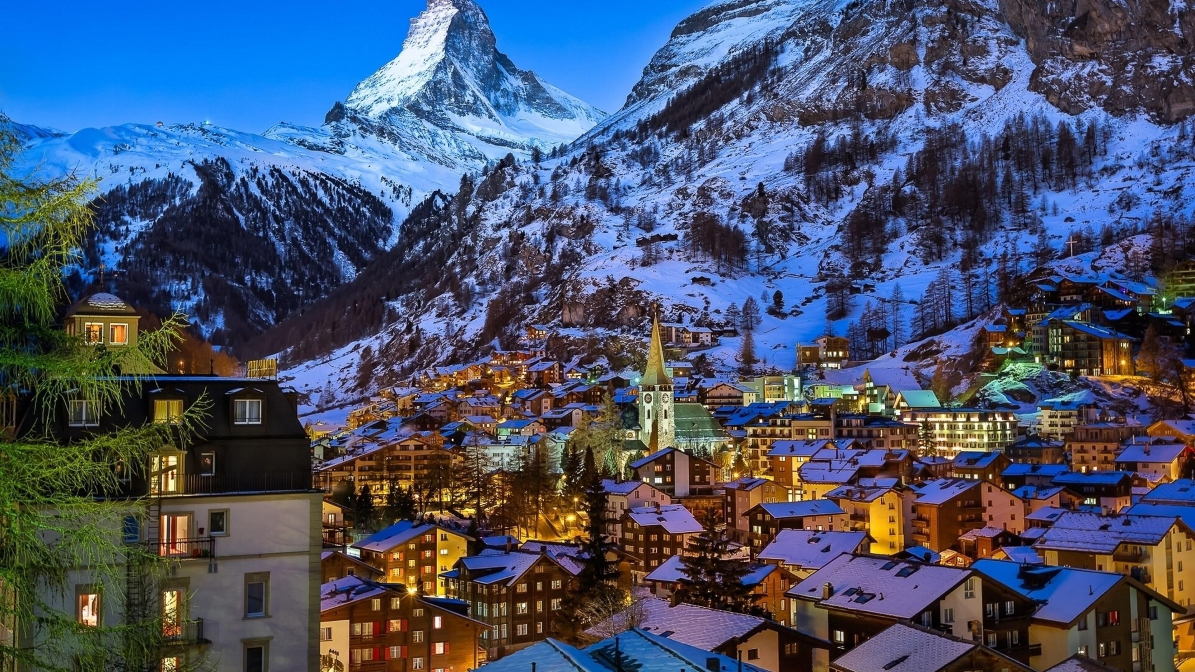 HD wallpaper: town, pennine alps, mount scenery, sky, matterhorn, city, tourist attraction. Switzerland wallpaper, Snow valley, Switzerland mountains