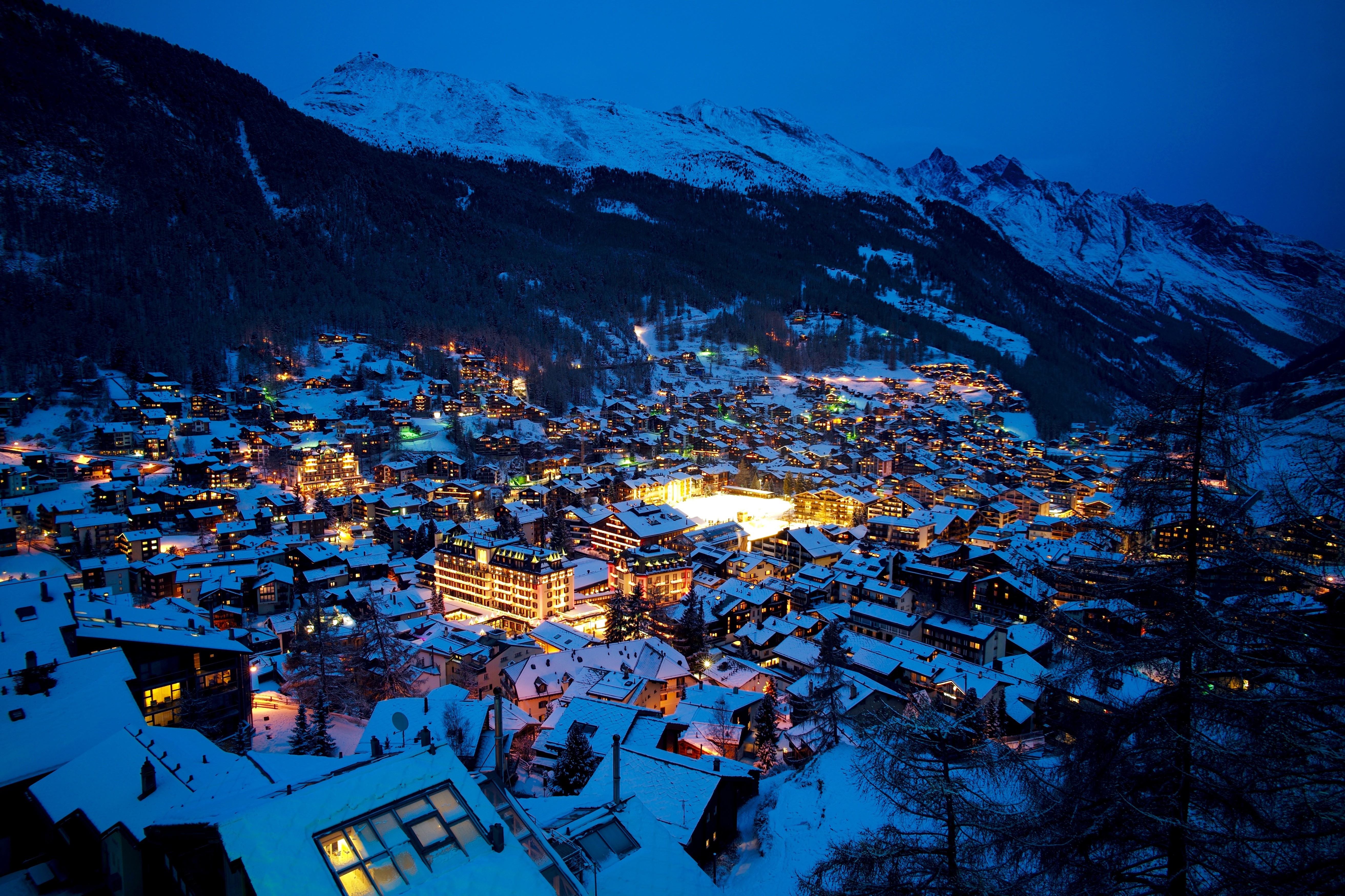 Zermatt, Snow, Alps, Landscape, Lights, Mountains, Switzerland Wallpaper HD / Desktop and Mobile Background