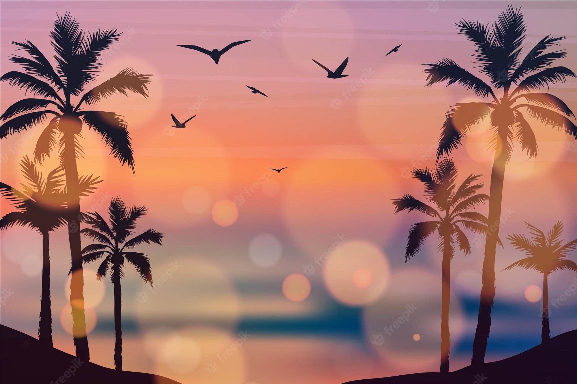 Premium Vector. Minimalist sunset sea aesthetic desktop wallpaper