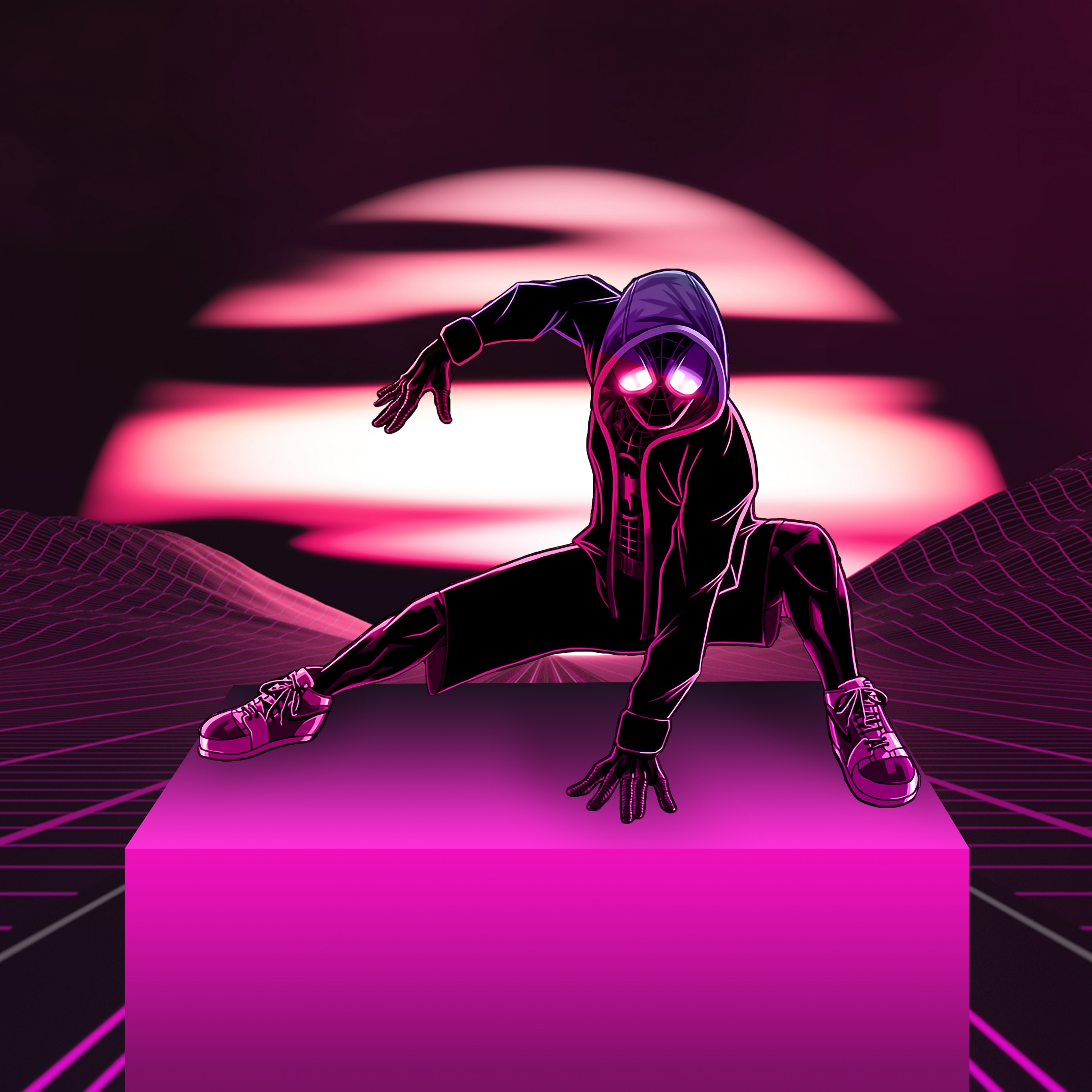 Miles Morales Wallpaper 4K, Spider Man, Neon, Pink, Graphics CGI