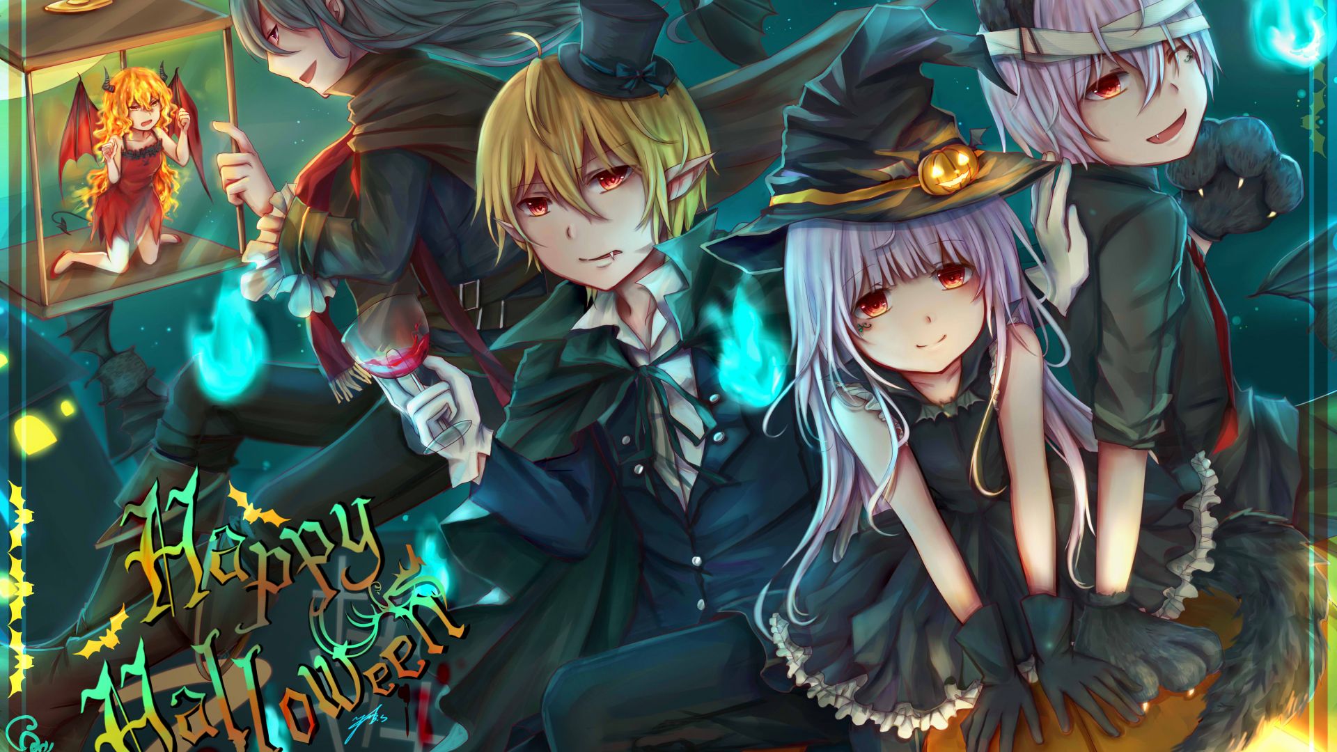 Desktop Wallpaper Anime, Halloween, Anime Girls And Boys, Friends, 4k, HD Image, Picture, Background, 7e2951