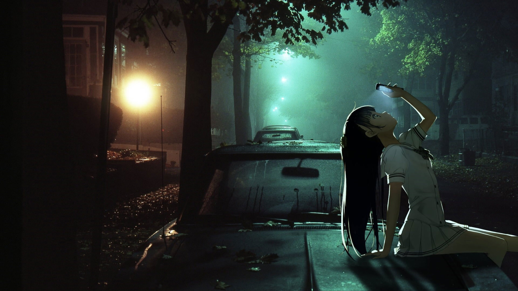 Girl Sitting On Car Hood Anime Wallpaper, Anime Girls, Phone, Night, Kantoku • Wallpaper For You