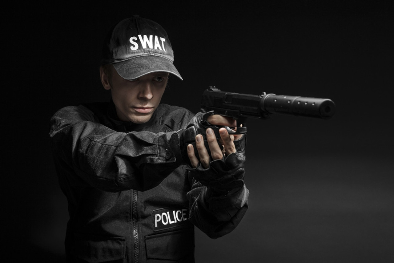 Spec Ops Police Officer SWAT In Black Uniform With Pistol. Poster Print By Oleg Zabielin Stocktrek Image # VARPSTZAB101231M