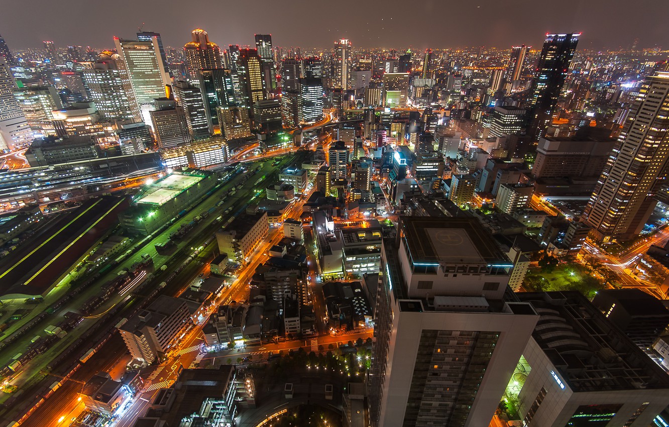 Wallpaper night, Japan, night city, megapolis, skyline, Osaka, Osaka, Umeda Sky Tower image for desktop, section город