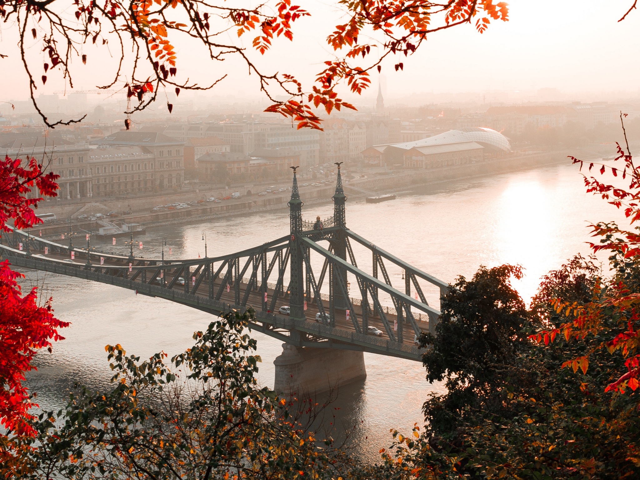 Wallpaper 4k bridge, autumn, city, citadella, budapest, hungary 4k Wallpaper