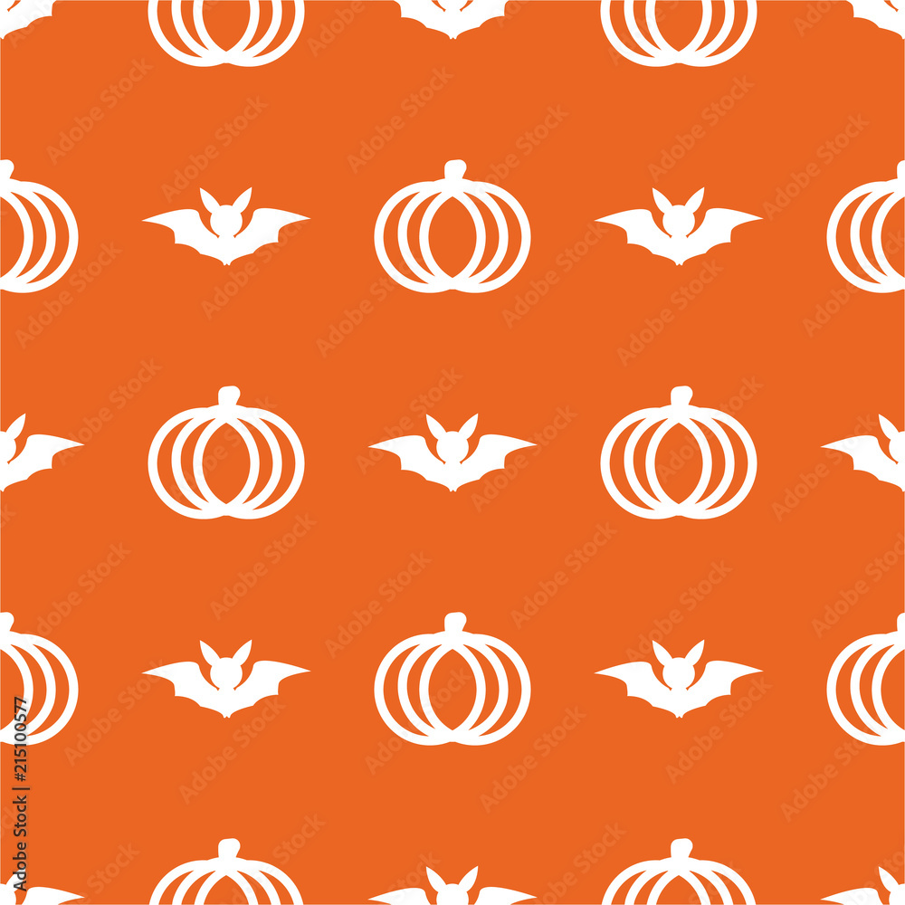 Seamless cute pumpkin in Halloween day on isolated orange background. Holiday and Culture concept. Wallpaper and line icons theme. Stock Vector
