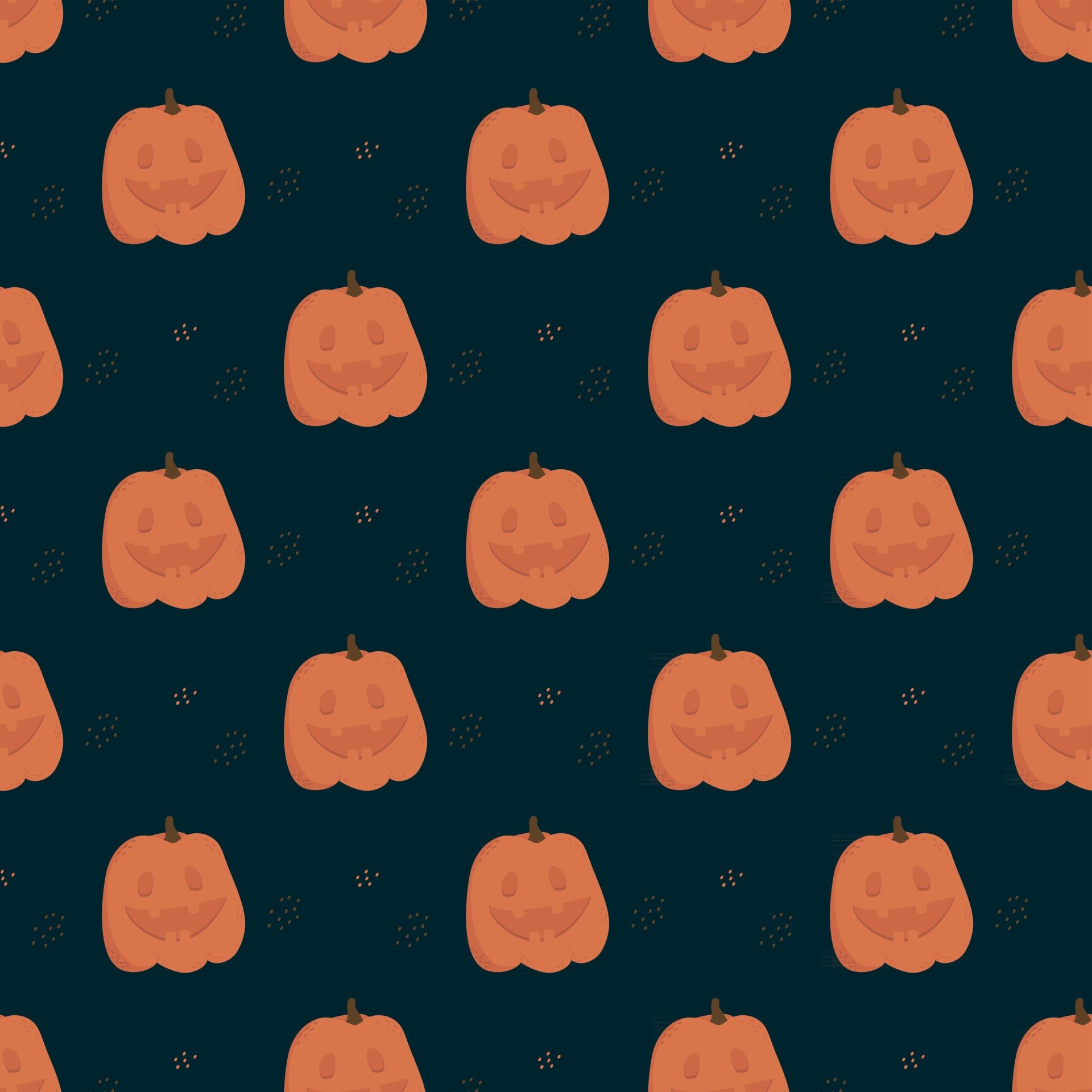 Halloween seamless pattern. Orange cute pumpkin Jack festive Halloween on a dark background. Vector illustration for design, decor, print, wallpaper and textile