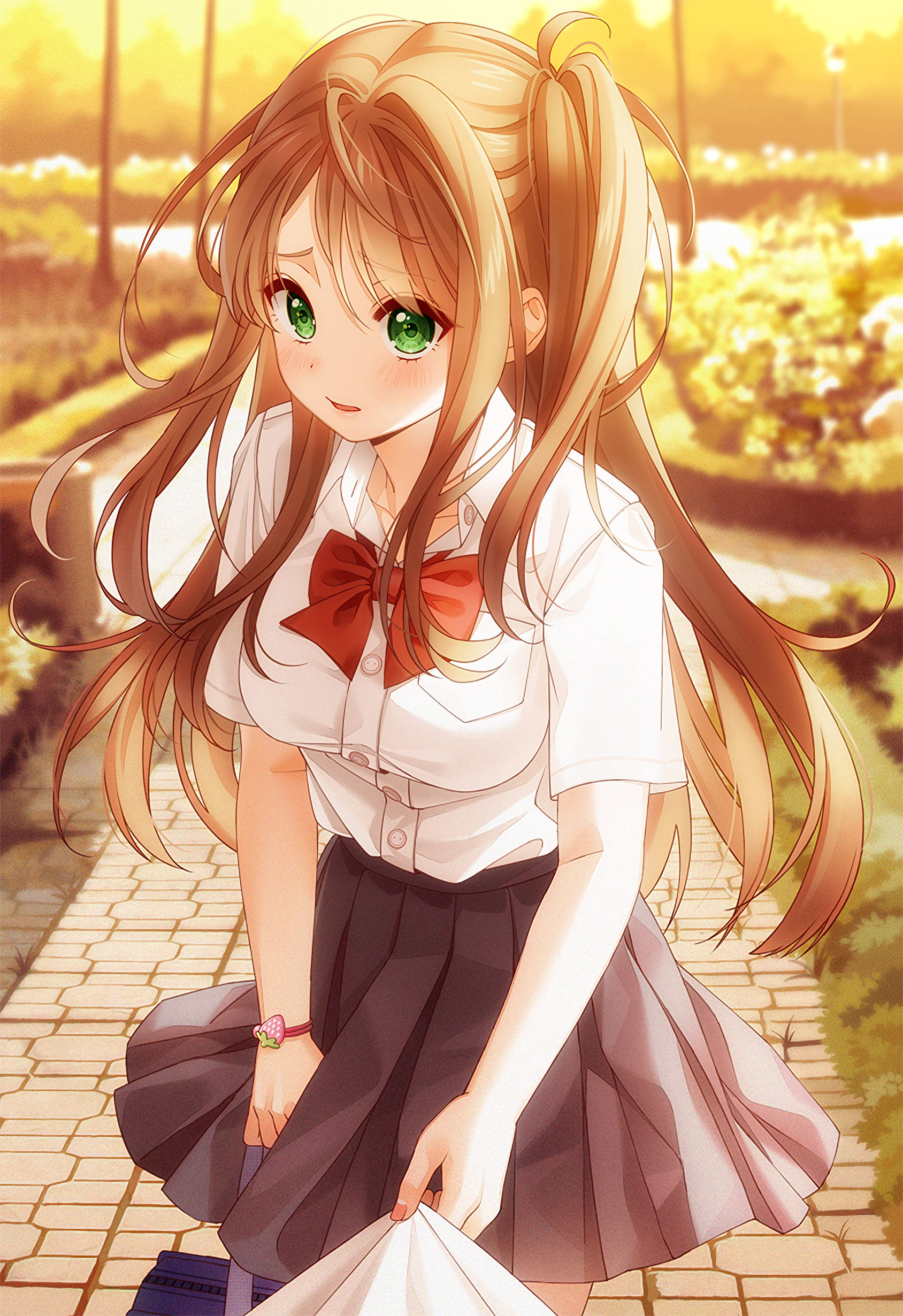 Download Cute Anime Girl Brown Ponytails Wallpaper