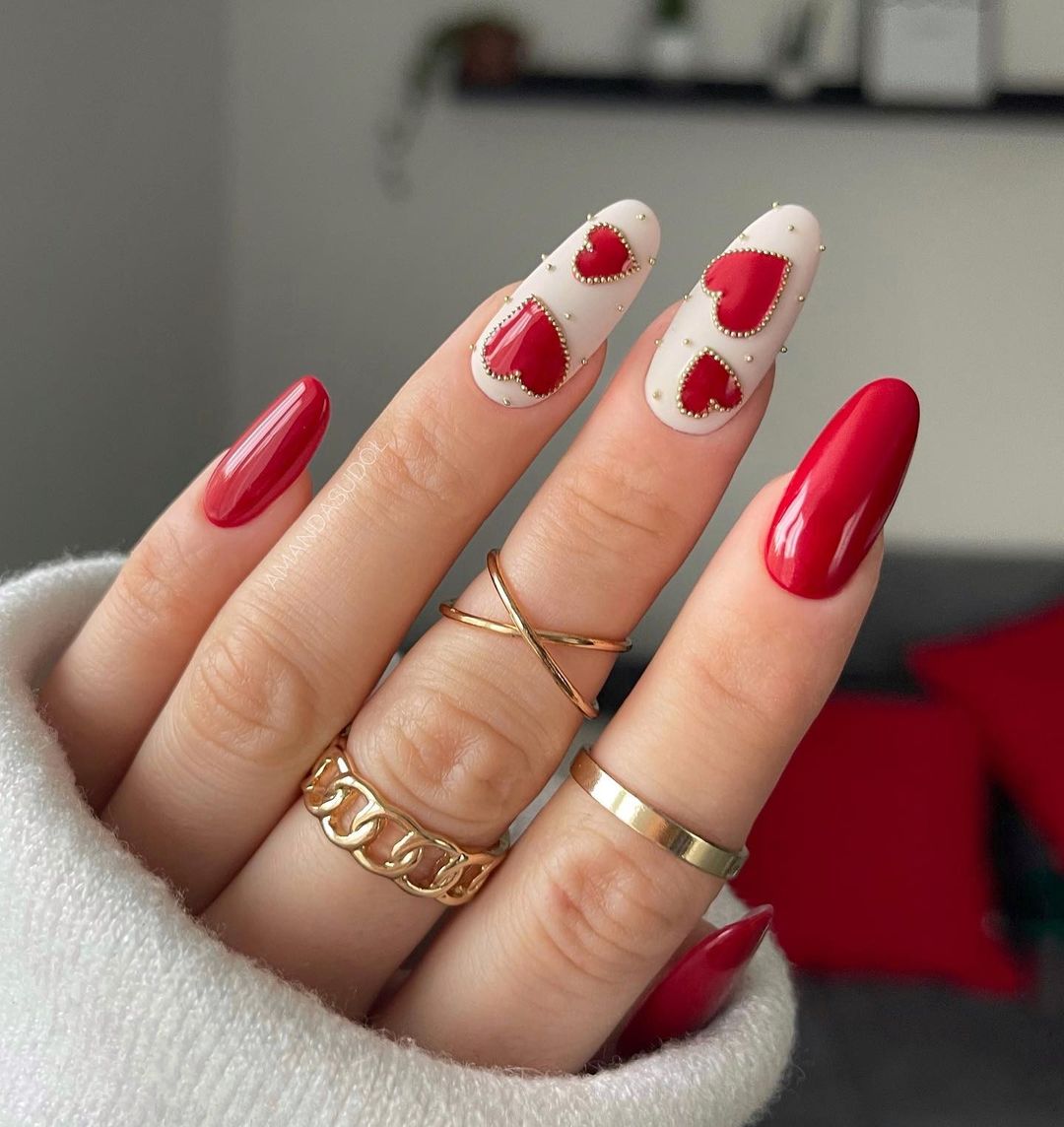 Twitter 上的 Cute Manicure：Round White and Red Valentines Day Nails