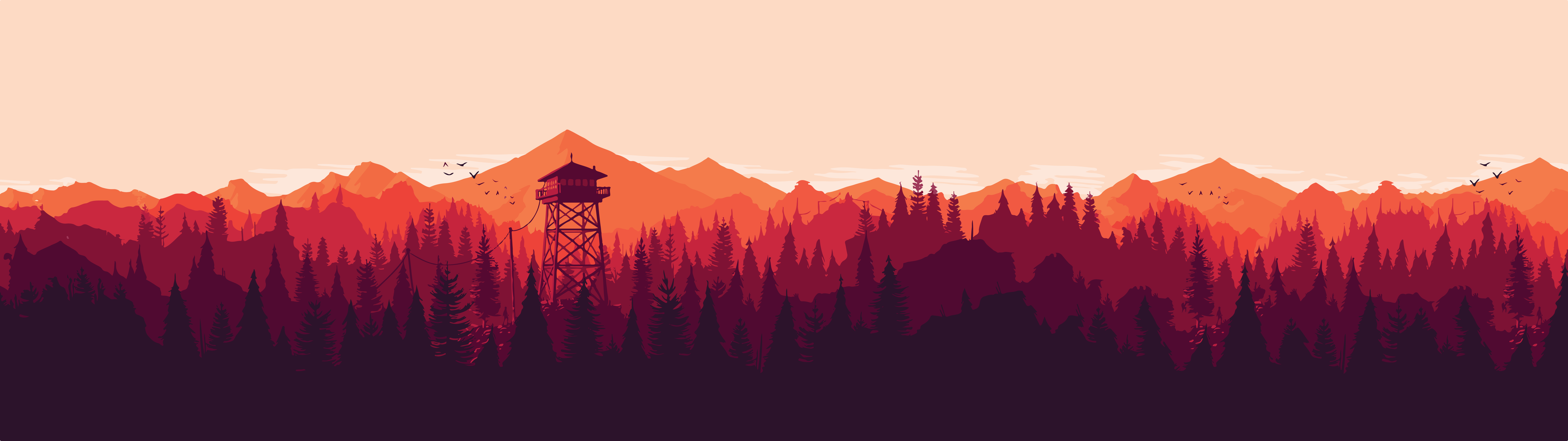 Wide Image Minimalism Simple Background Wide Angle Firewatch Wallpaper:7680x2160