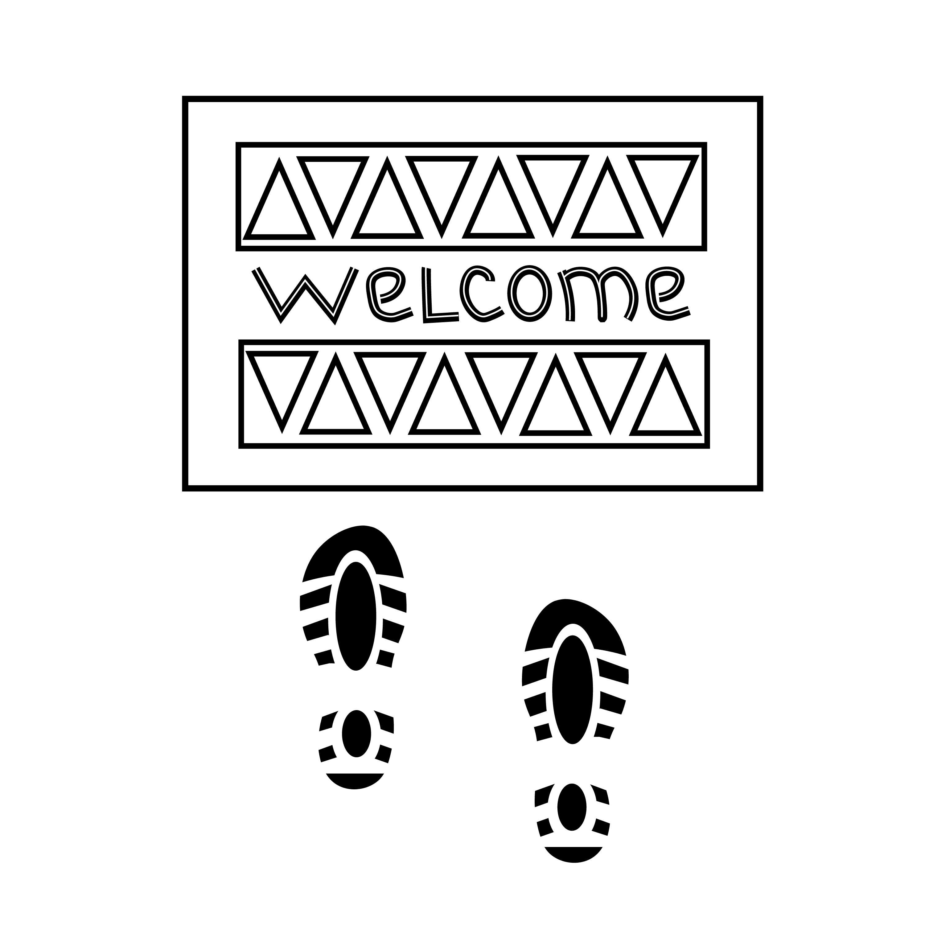 Door mat with welcome and footprints. Doodle illustration for printing, background, wallpaper, covers, packaging, greeting cards, posters, stickers, textile and seasonal design