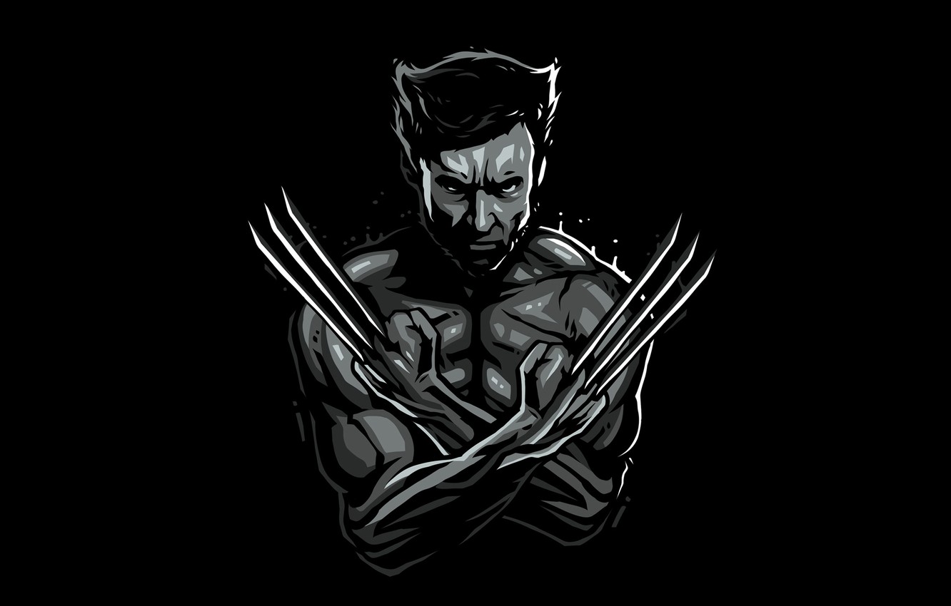 Wallpaper art, black and white, Wolverine, black background, Wolverine, Hugh Jackman, Logan, Hugh Jackman, comic, MARVEL image for desktop, section минимализм