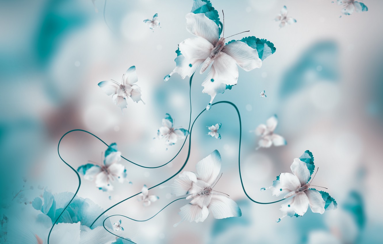 Wallpaper butterfly, petals, blue, water, butterflies, floral image for desktop, section абстракции