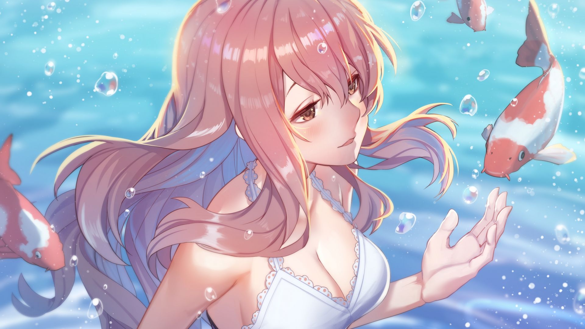 Desktop Wallpaper Hot Shouko Nishimiya, Underwater, Fish, HD Image, Picture, Background, Jwhxki