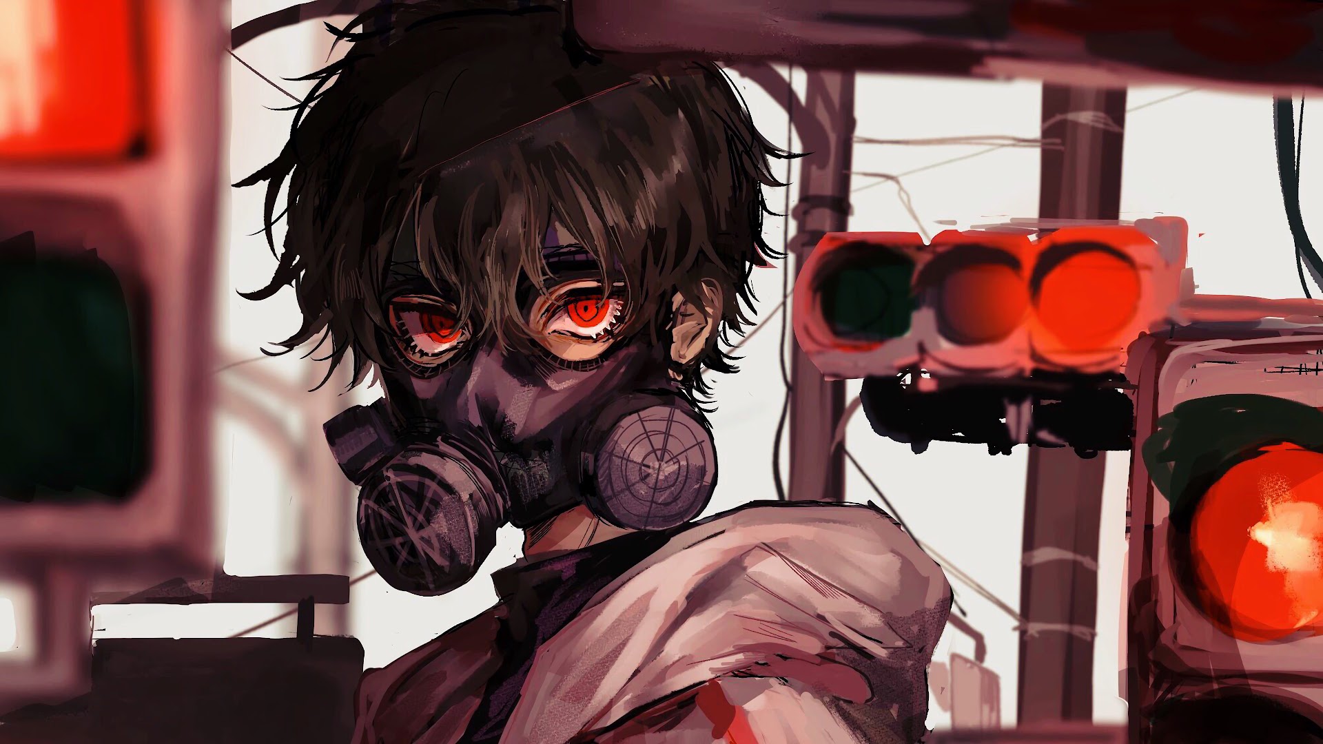 Anime Gas Mask Red Eye 4K Wallpaper