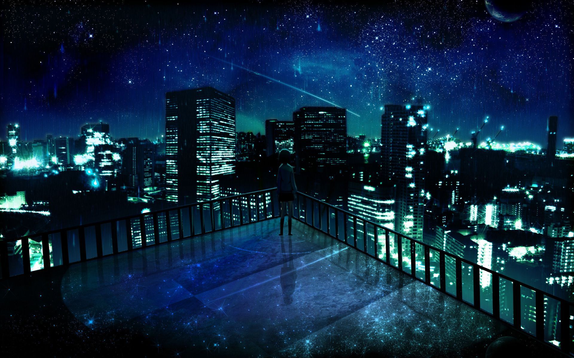 Blue Anime City Wallpaper