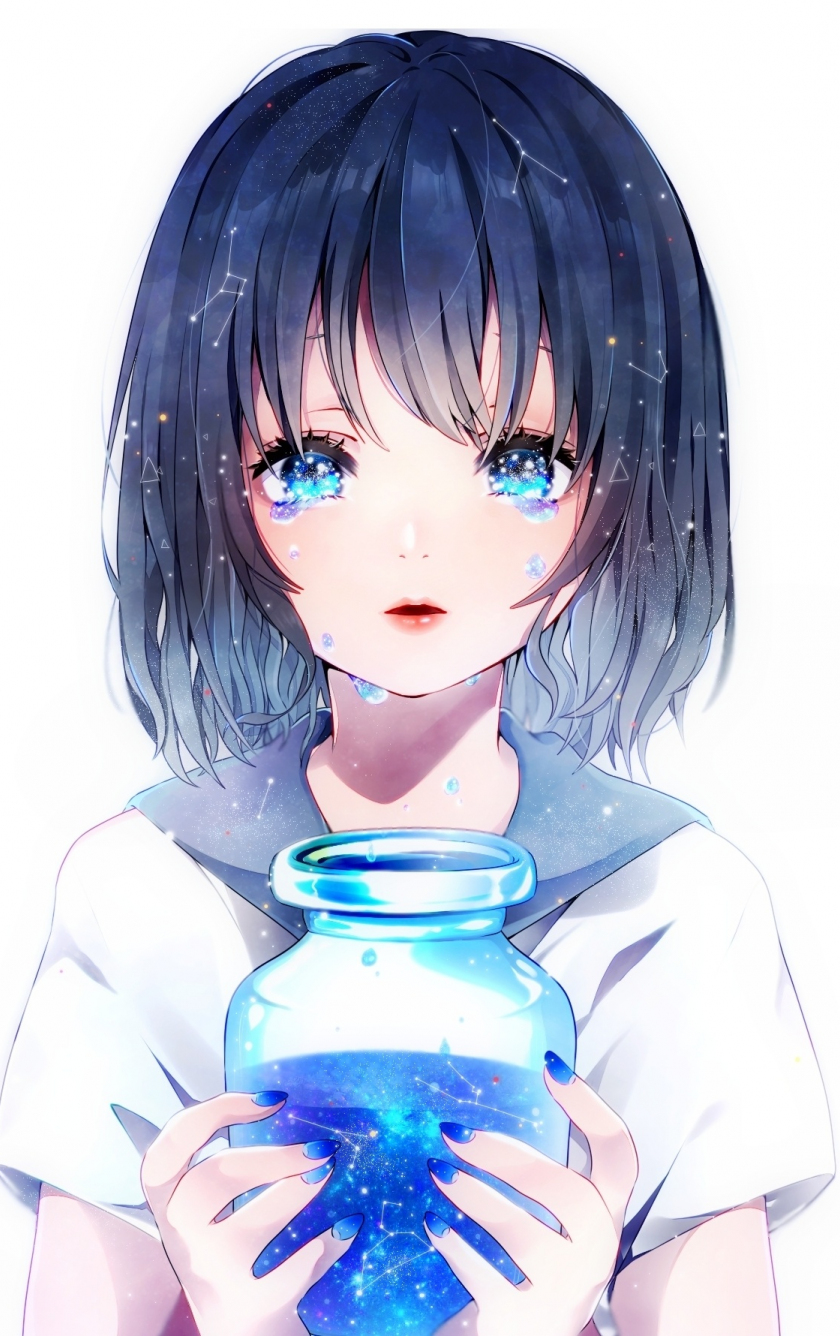 Download cute, anime girl with jar, blue liquid, original 840x1336 wallpaper, iphone iphone 5s, iphone 5c, ipod touch, 840x1336 HD image, background, 18149
