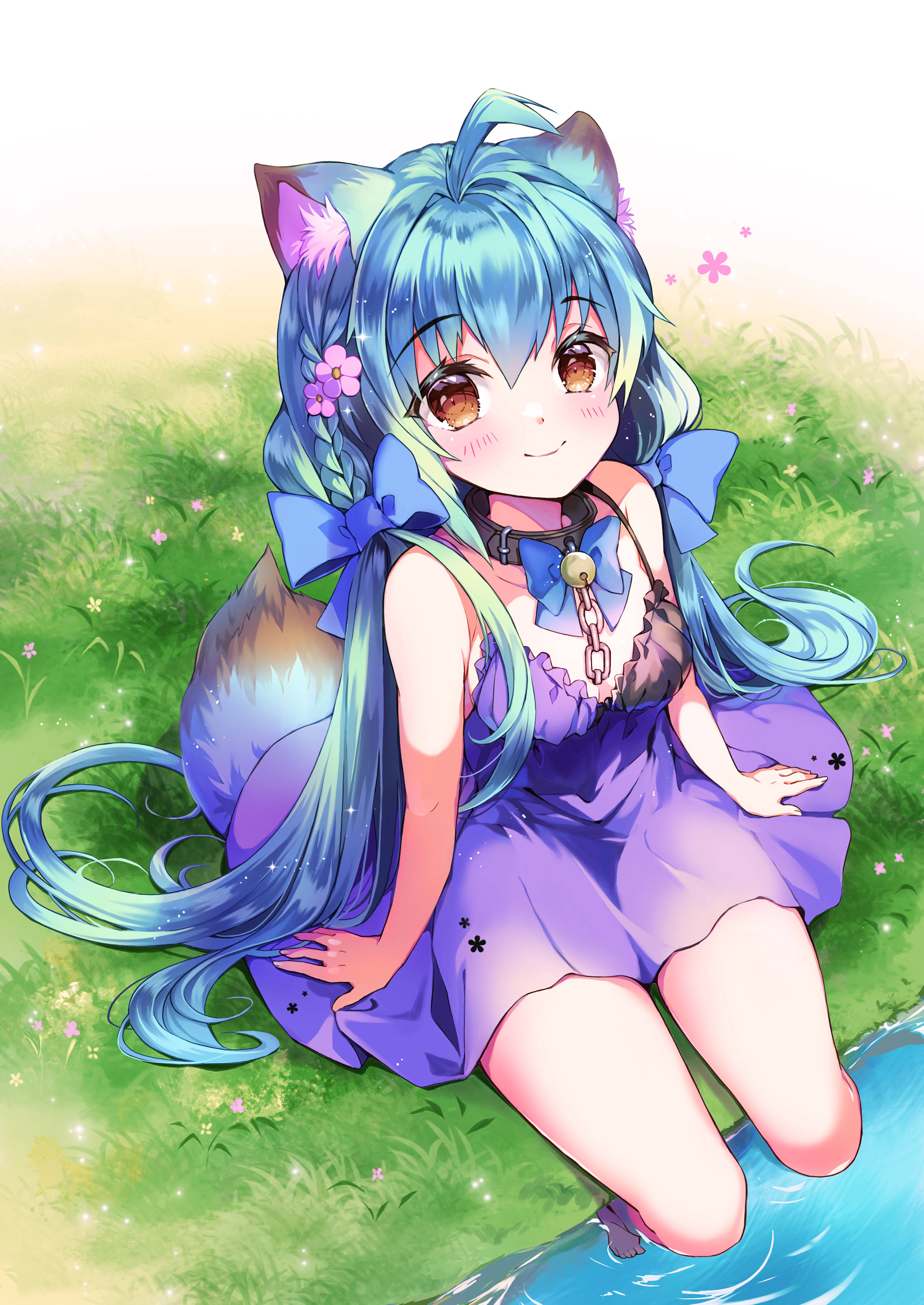 Download Cute Anime Girl With Blue Hair Wallpaper