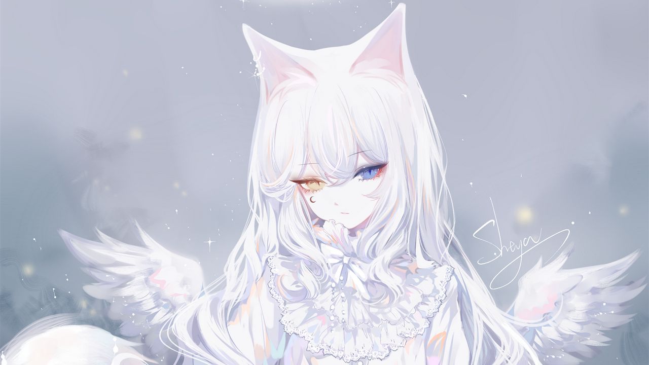 Wallpaper girl, heterochromia, angel, wings, white, anime hd, picture, image