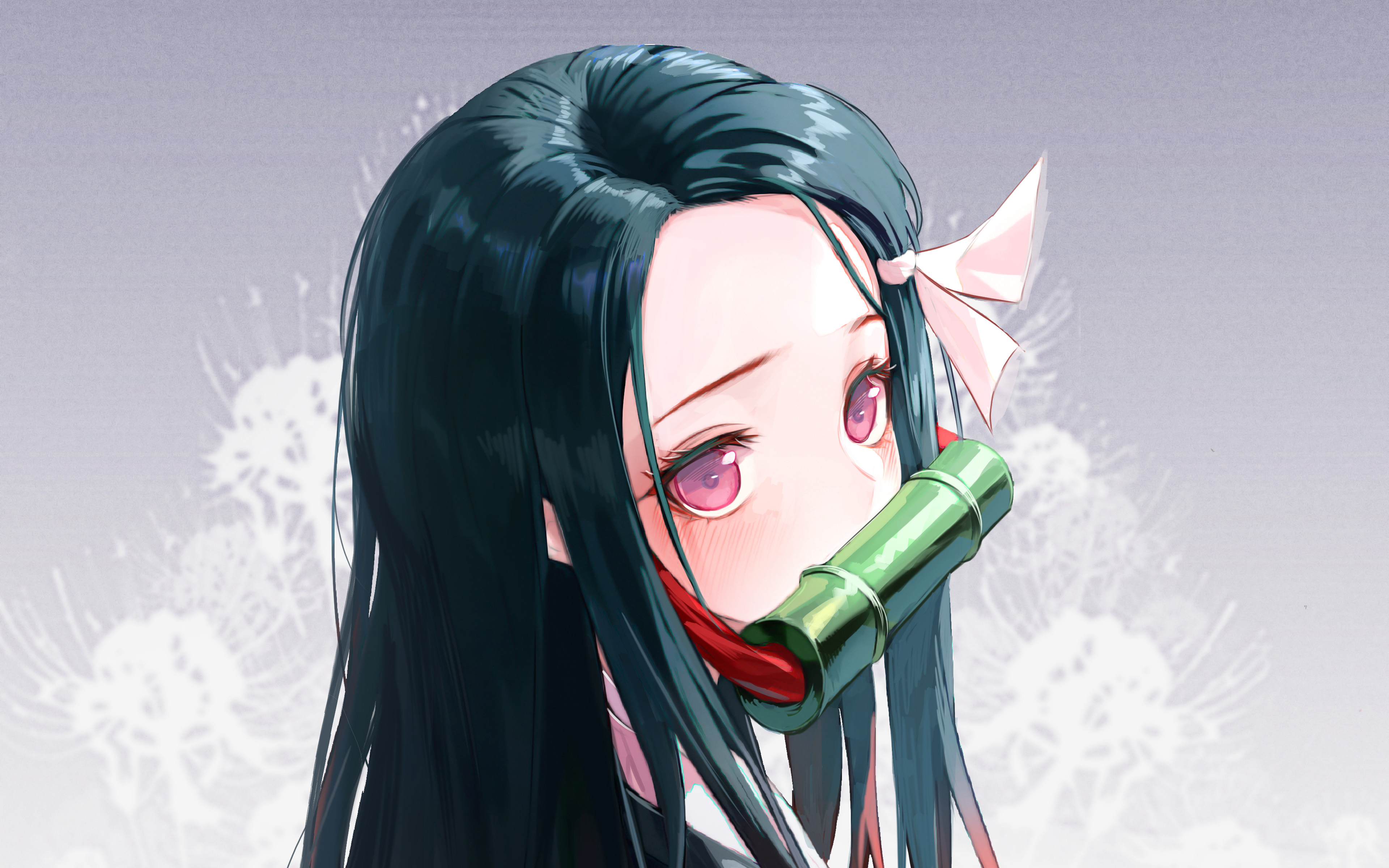 Download wallpaper Kamado Nezuko, 4k, minimalism, Kimetsu No Yaiba, abstract art, Demon Hunter, manga, Nezuko Kamado for desktop with resolution 3840x2400. High Quality HD picture wallpaper