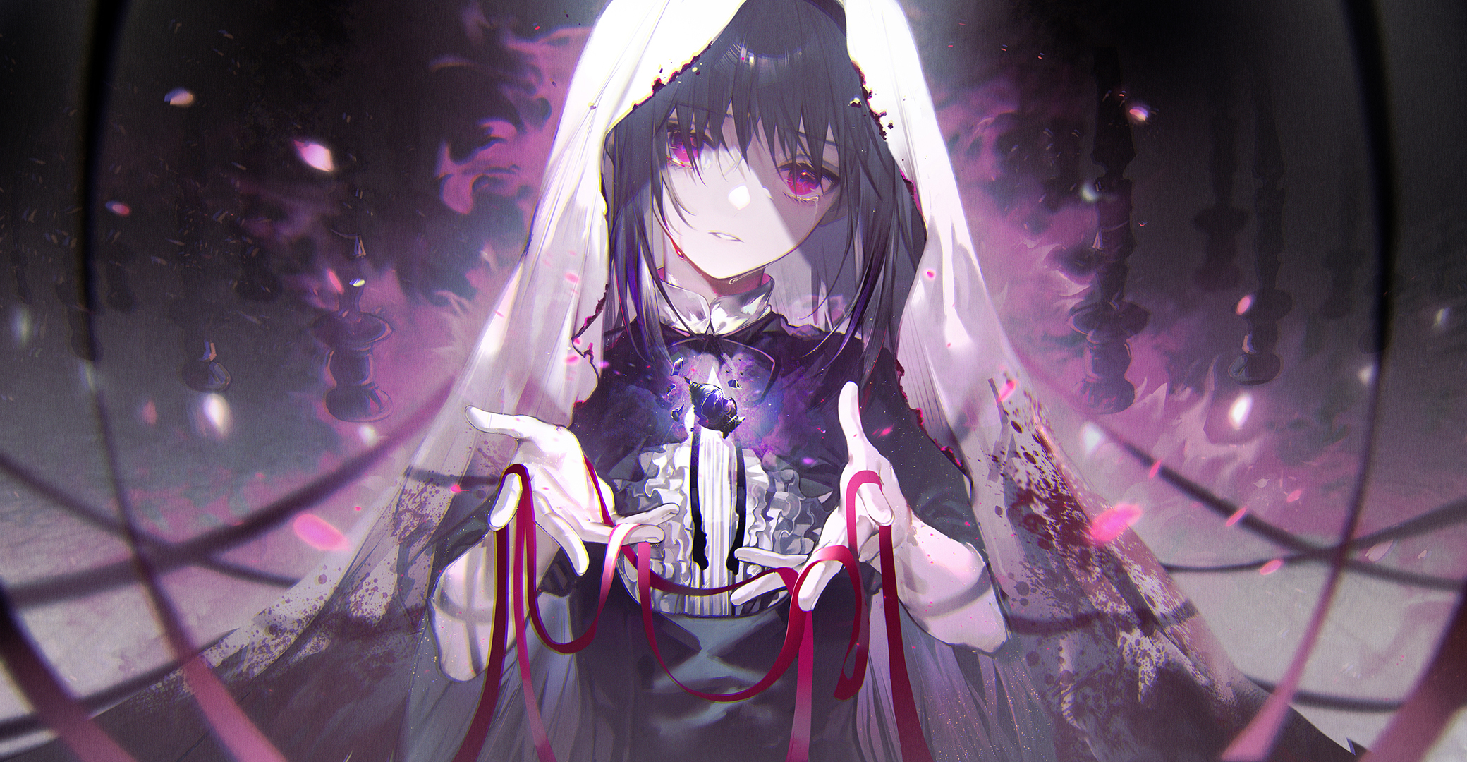 Anime girl purple eyes dark skull wallpaper background - Wallpapers