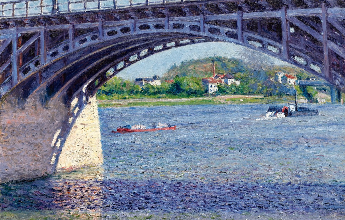 Wallpaper river, picture, support, arch, Gustave Caillebotte, Gustave Caillebotte, The bridge on the Seine at Argenteuil image for desktop, section живопись