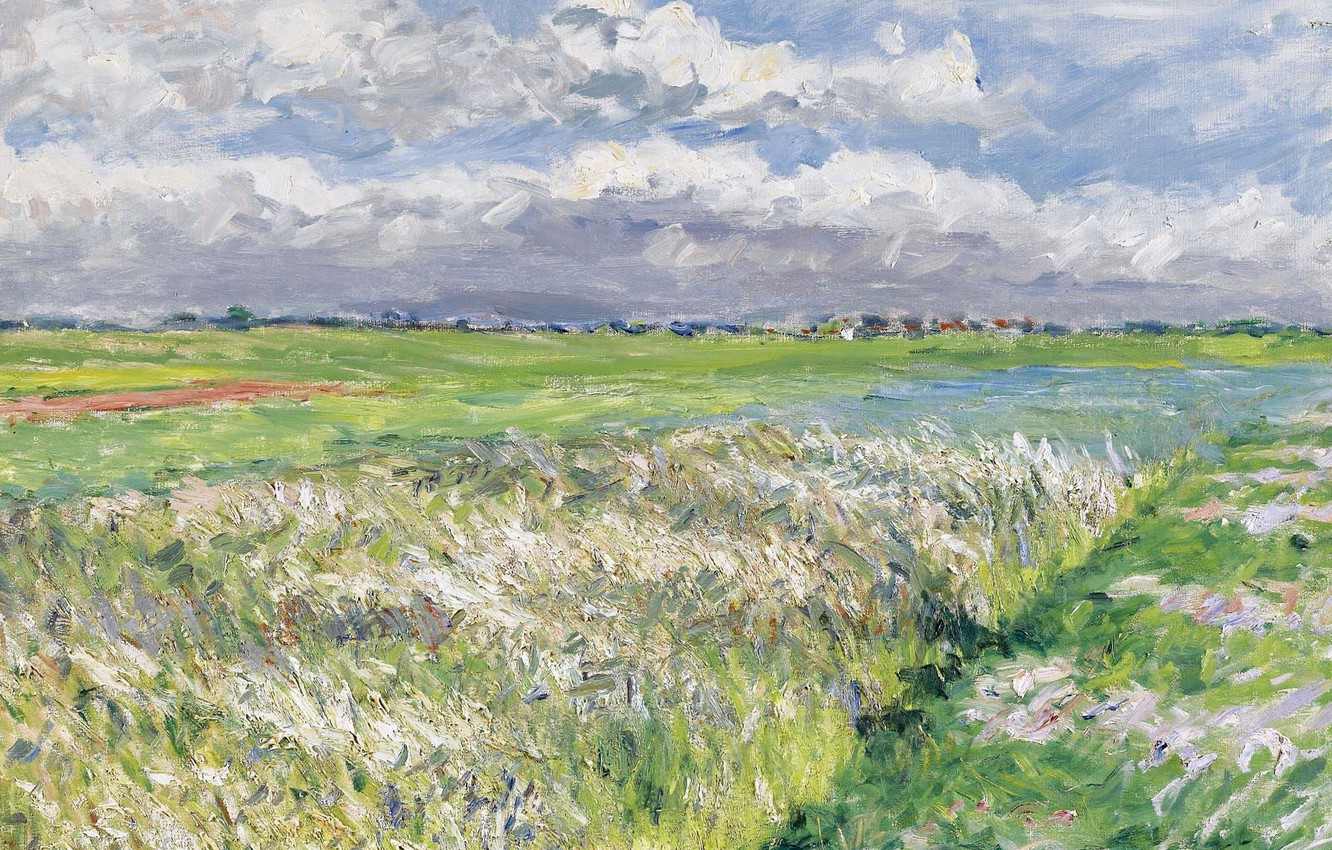 Wallpaper landscape, nature, picture, Gustave Caillebotte, The Plain Of Gennevilliers. Etude in Yellow and Green, Gustave Caillebotte image for desktop, section живопись