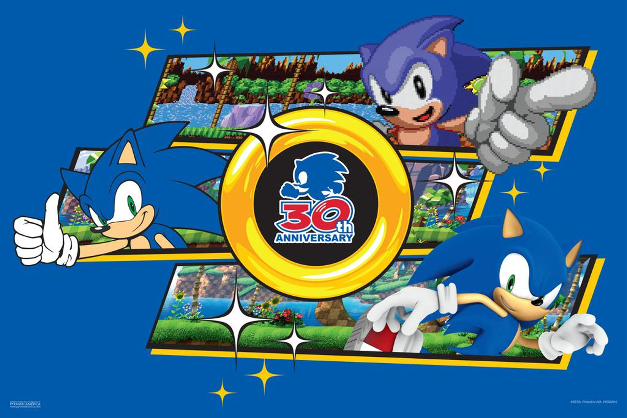 Sonic the Hedgehog 30th Anniversaryrs Sega Video Game Retro Classic Gamer Cool Wall Decor Art Print Poster 24x36