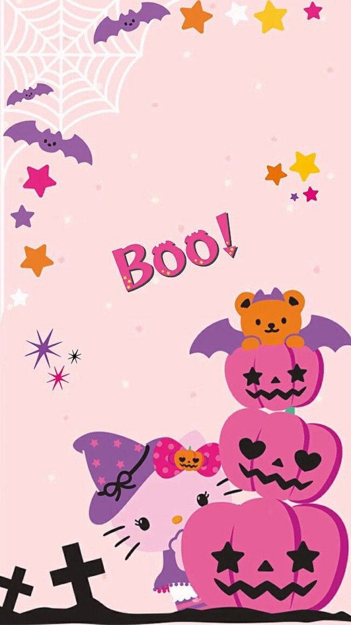 Download Kawaii Halloween Pink Pumpkins Wallpaper