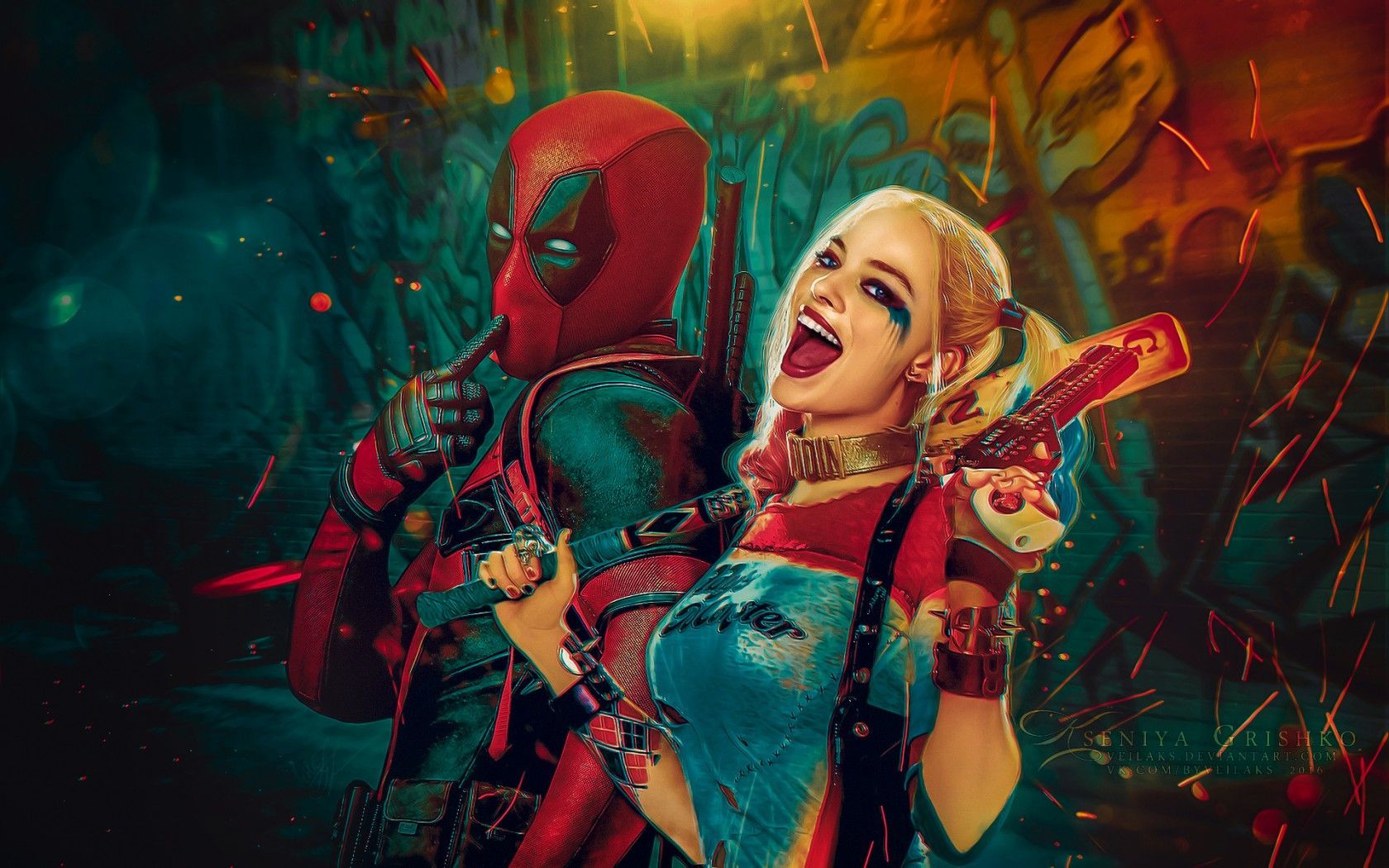 Deadpool and Harley Quinn Wallpaper