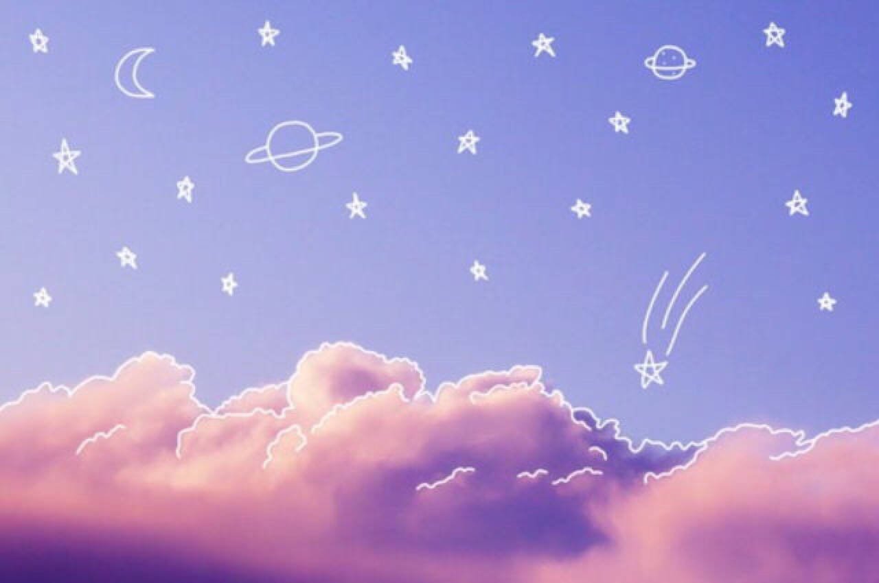 Download Aesthetic Clouds And Doodle Art Wallpaper