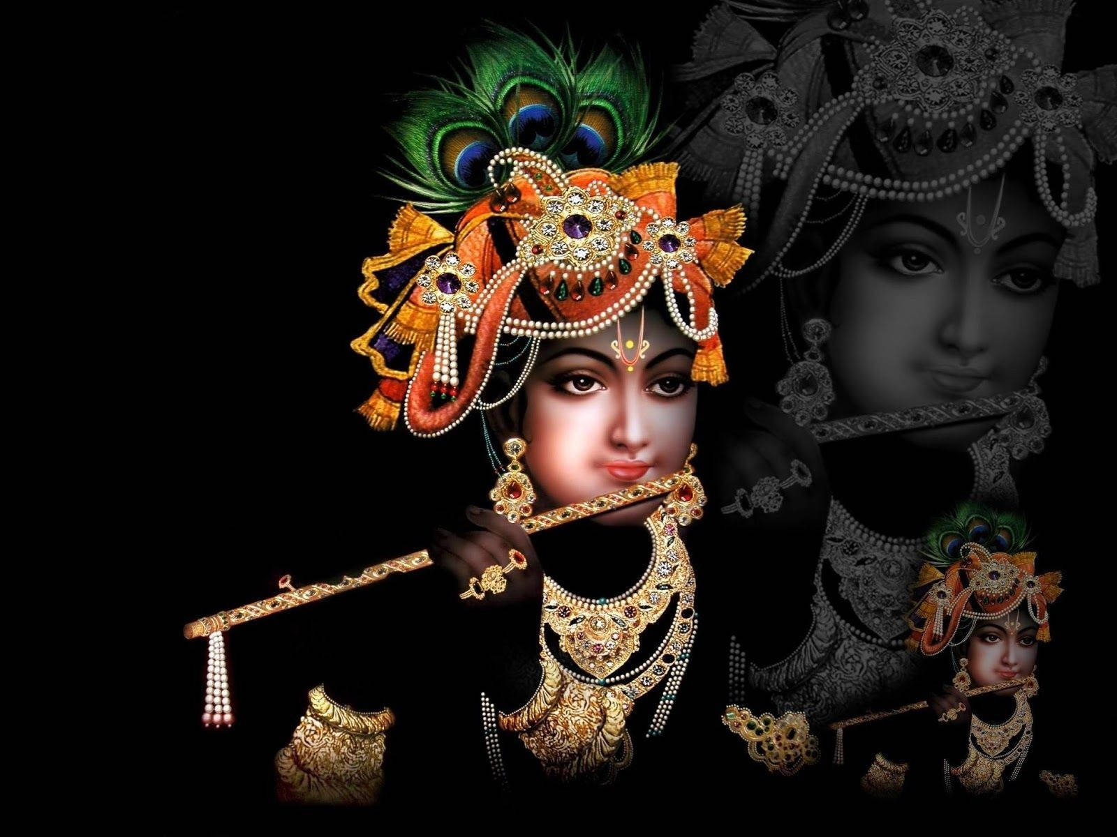 Download Krishna Aesthetic Black Art Wallpaper