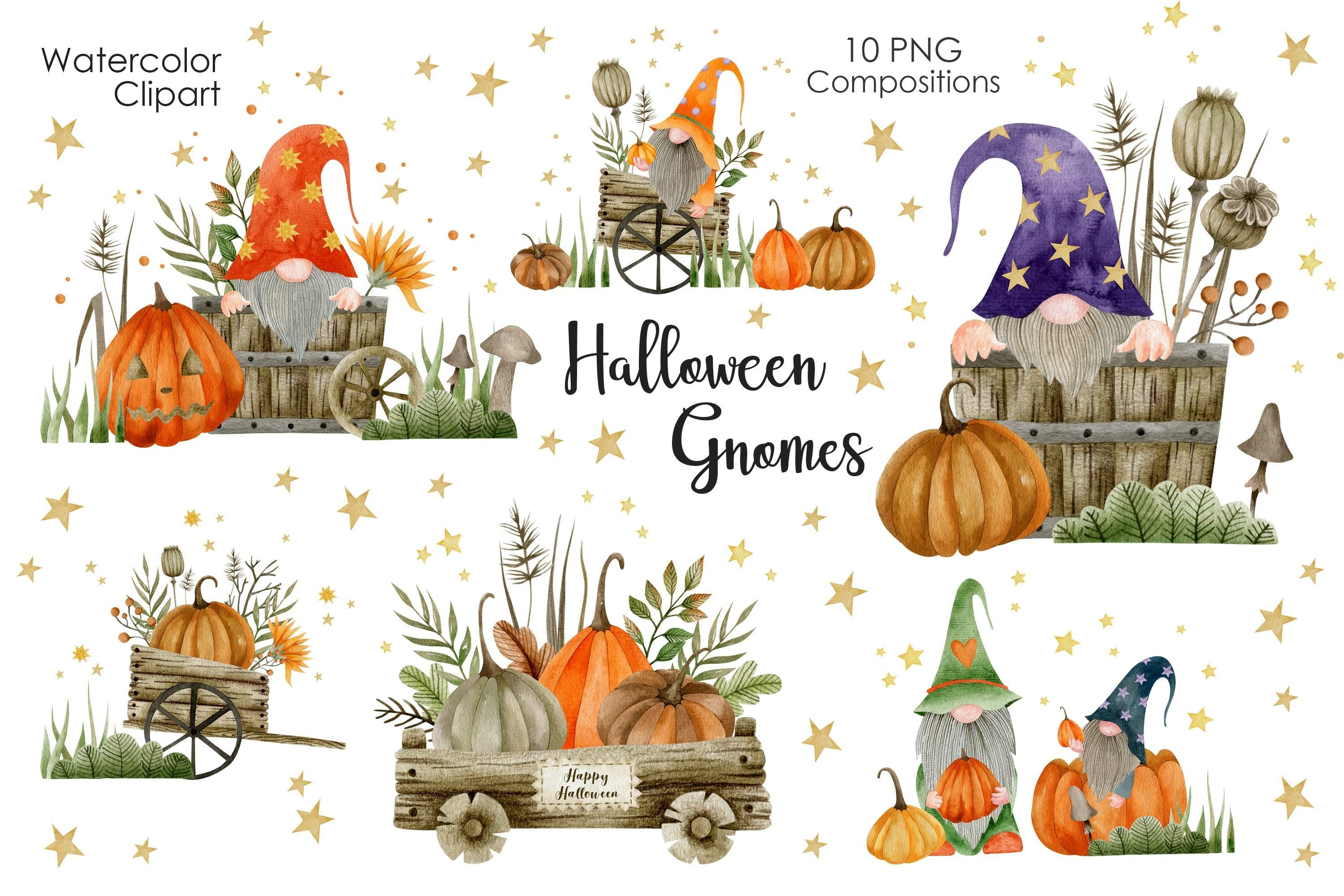 Watercolor Halloween Gnomes unique illustration