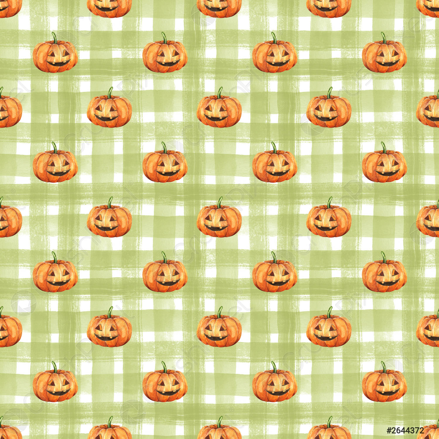 Seamless halloween pattern design Watercolor pumpkins on checkered background