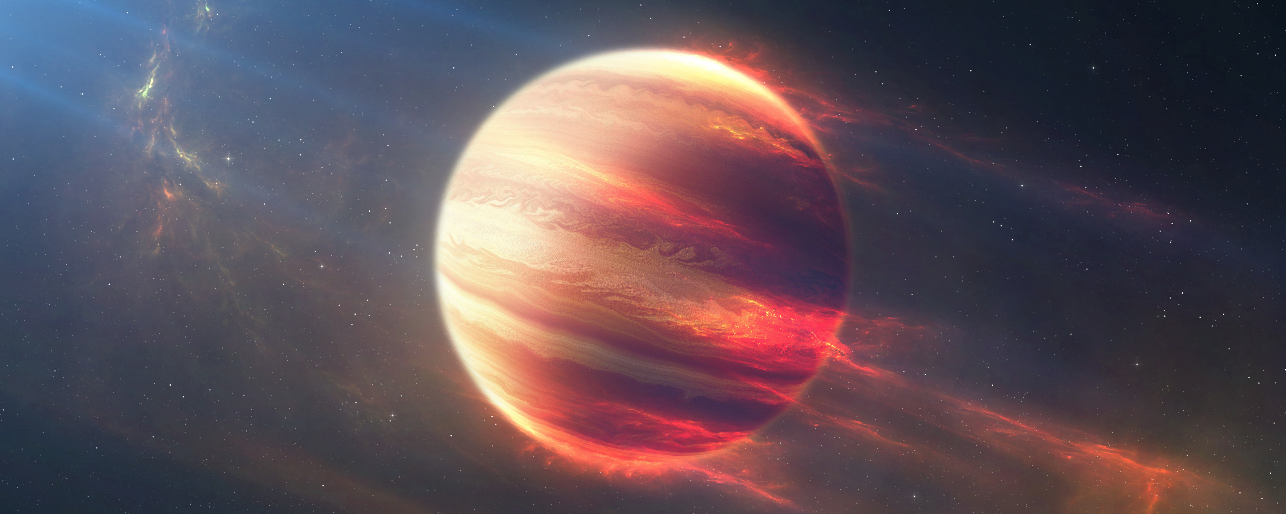 Download jupiter, planet, space, digital art 2560x1024 wallpaper, dual wide 21:9 2560x1024 HD image, background, 4149