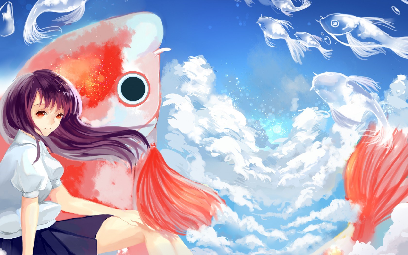 HD wallpaper: Anime Girls, Fishing, Sea, Nekomimi, Clouds, Water, 2000x1346  | Wallpaper Flare