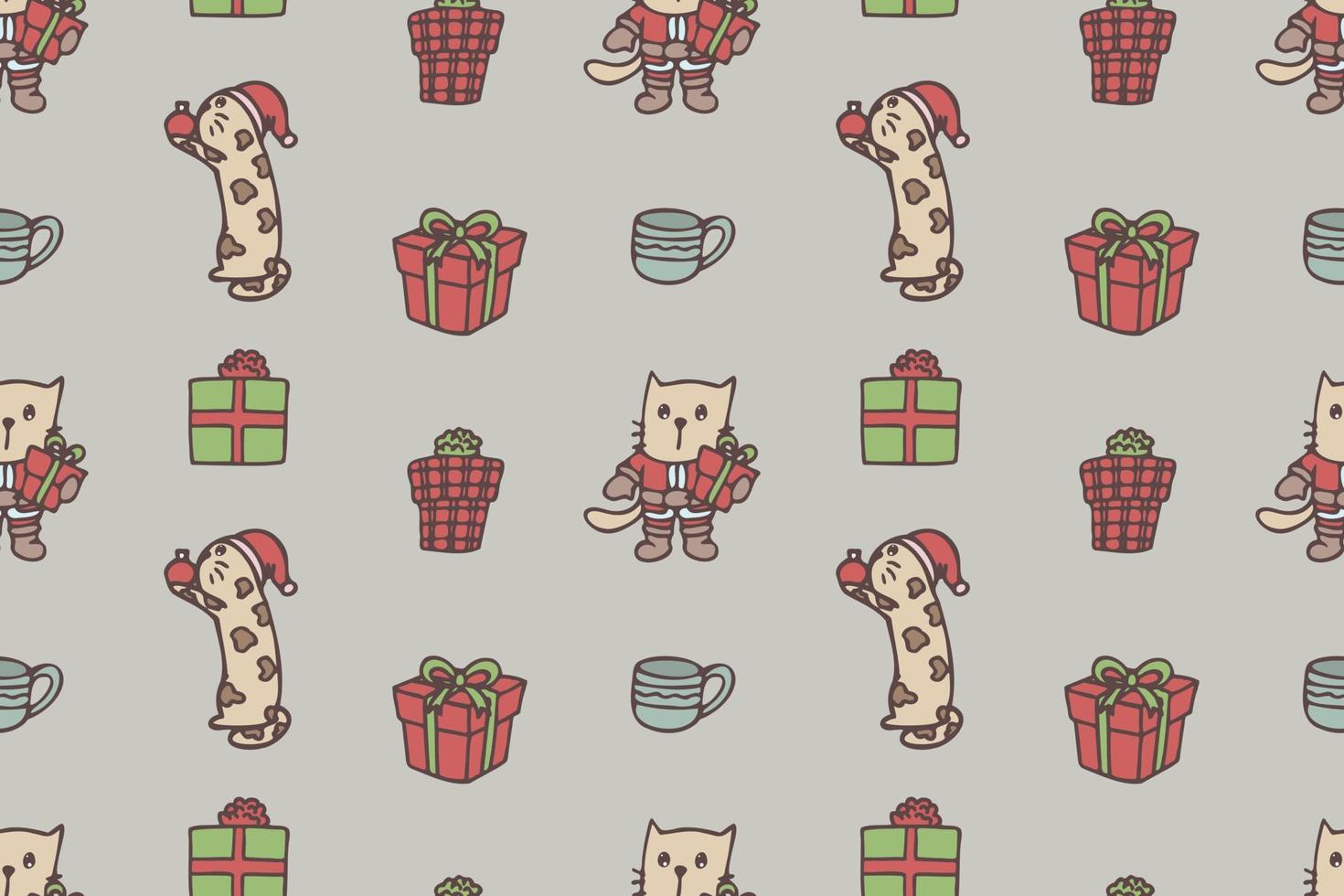 Set of cute cat drawings for Christmas repeat pattern