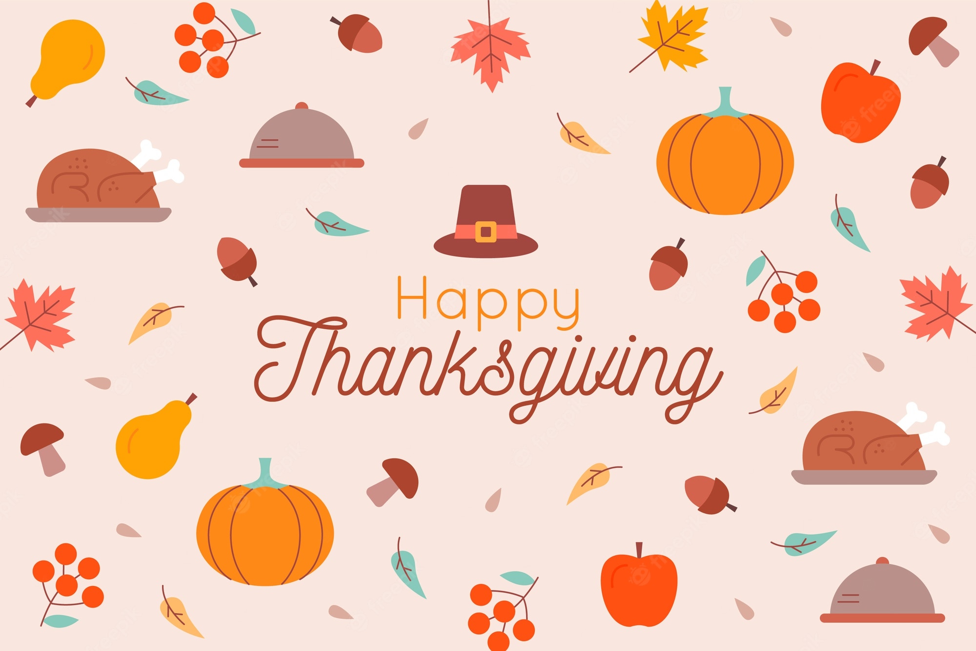 Free Vector. Flat design happy thanksgiving wallpaper