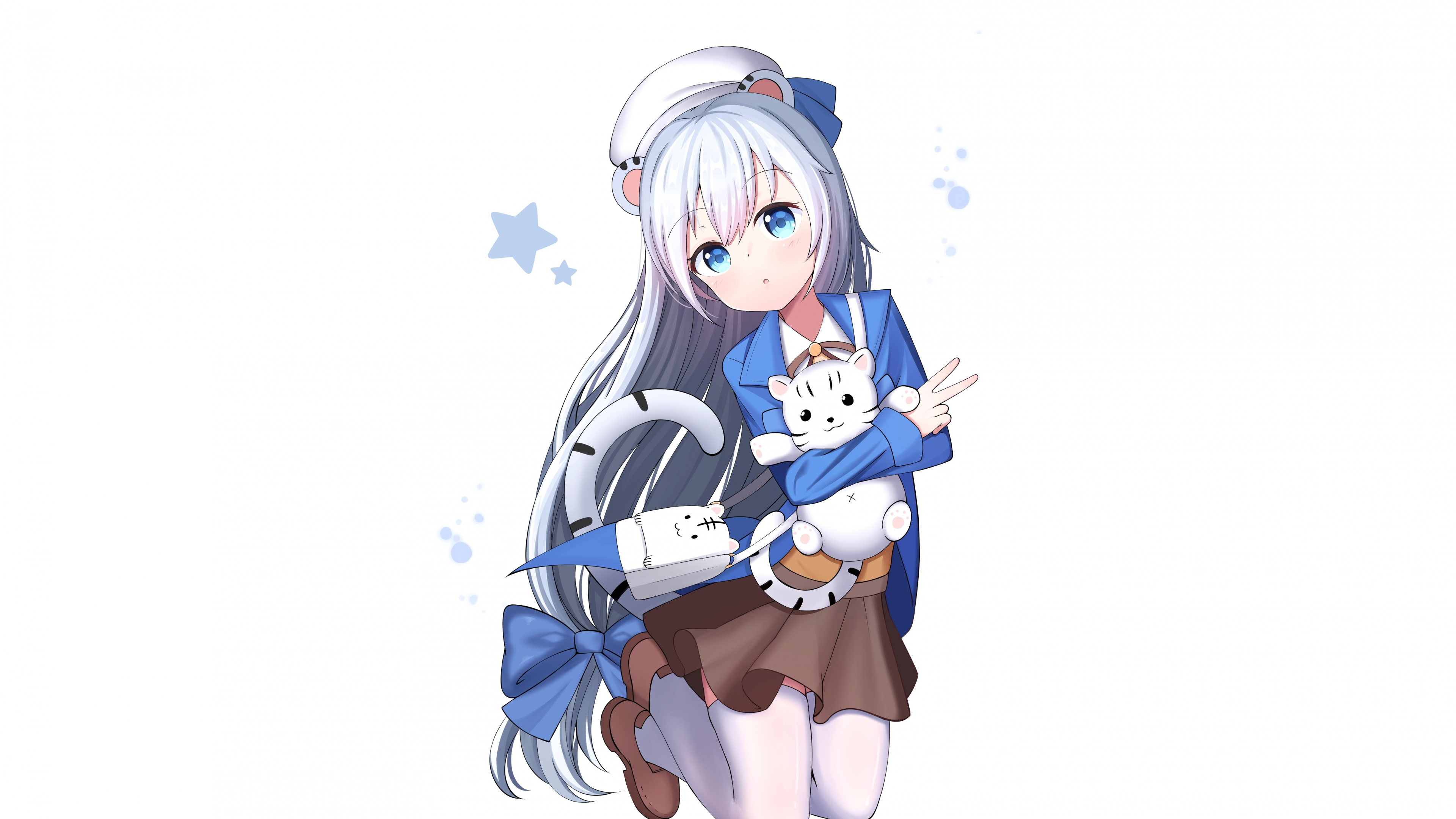 Download 3840x2160 white hair, cute, jump, anime girl 4k wallpaper, uhd wallpaper, 16:9 widescreen wallpaper, 3840x2160 HD image, background, 6319