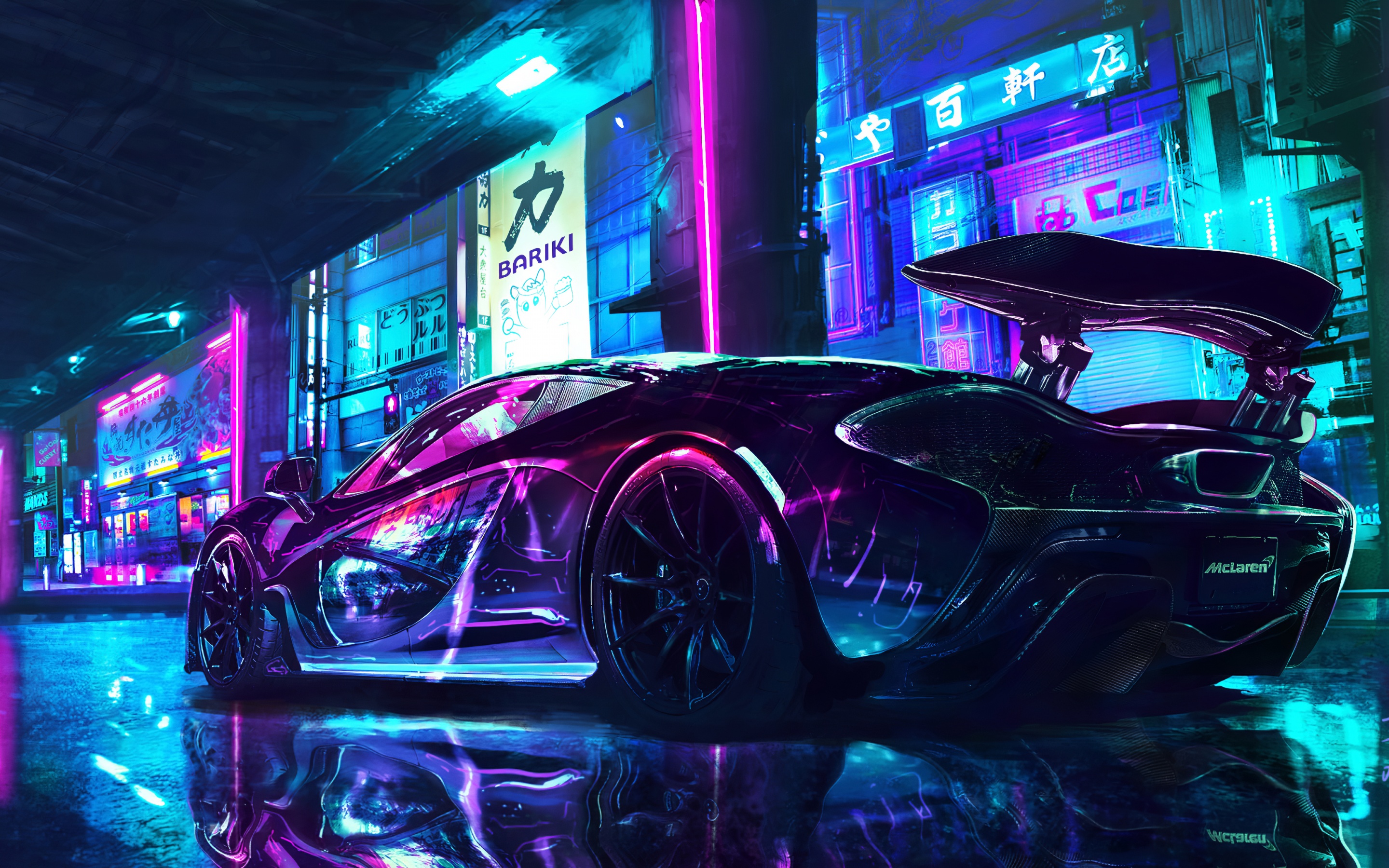 Cyberpunk Wallpaper 4K, McLaren, Supercars, Neon art, Cars
