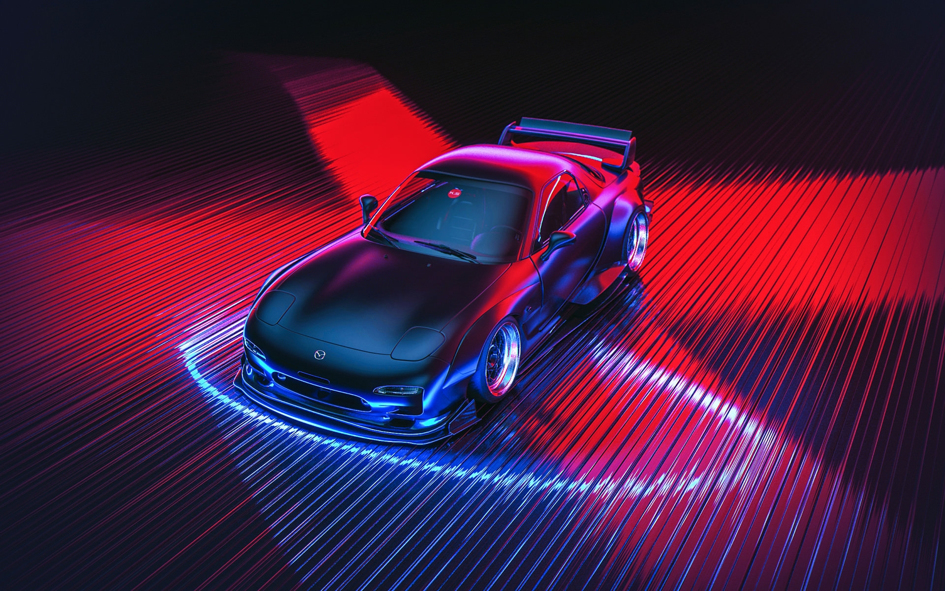 Download 1920x1080 Mazda, Neon Lights, Racing Cars, Artwork, Digital Art Wallpaper for Widescreen