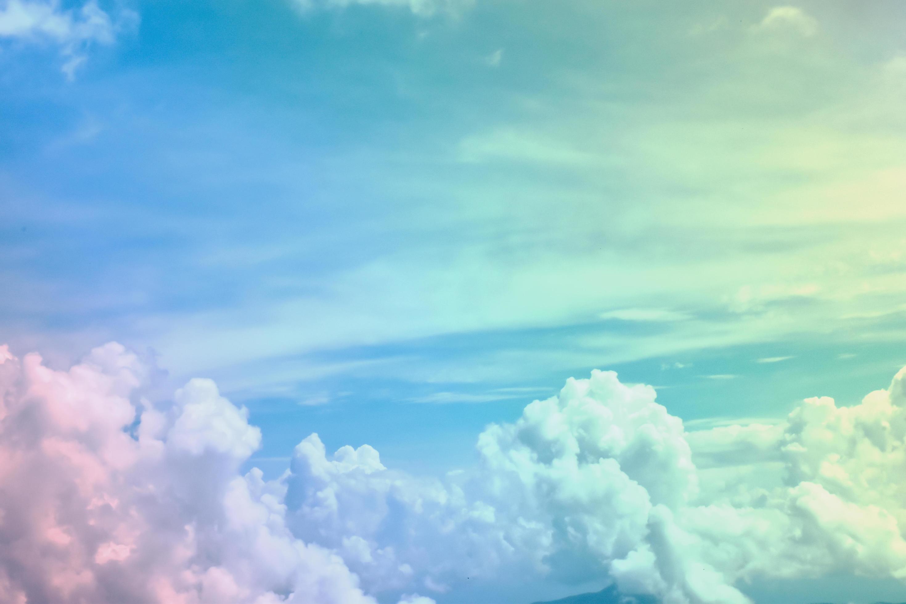 Sunshine clouds sky with a pastel soft color. Abstract blurred cyan gradient of sky nature