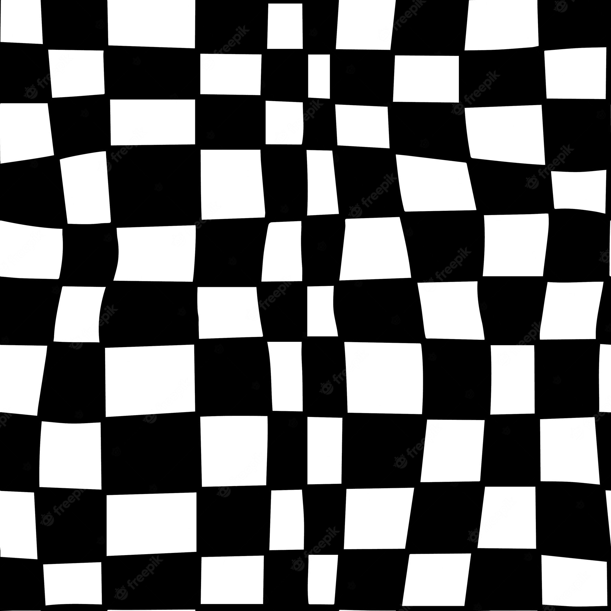 Premium Vector. Black and white groovy wavy melted psychedelic hand drawn checkerboard y2k 90s seamless pattern