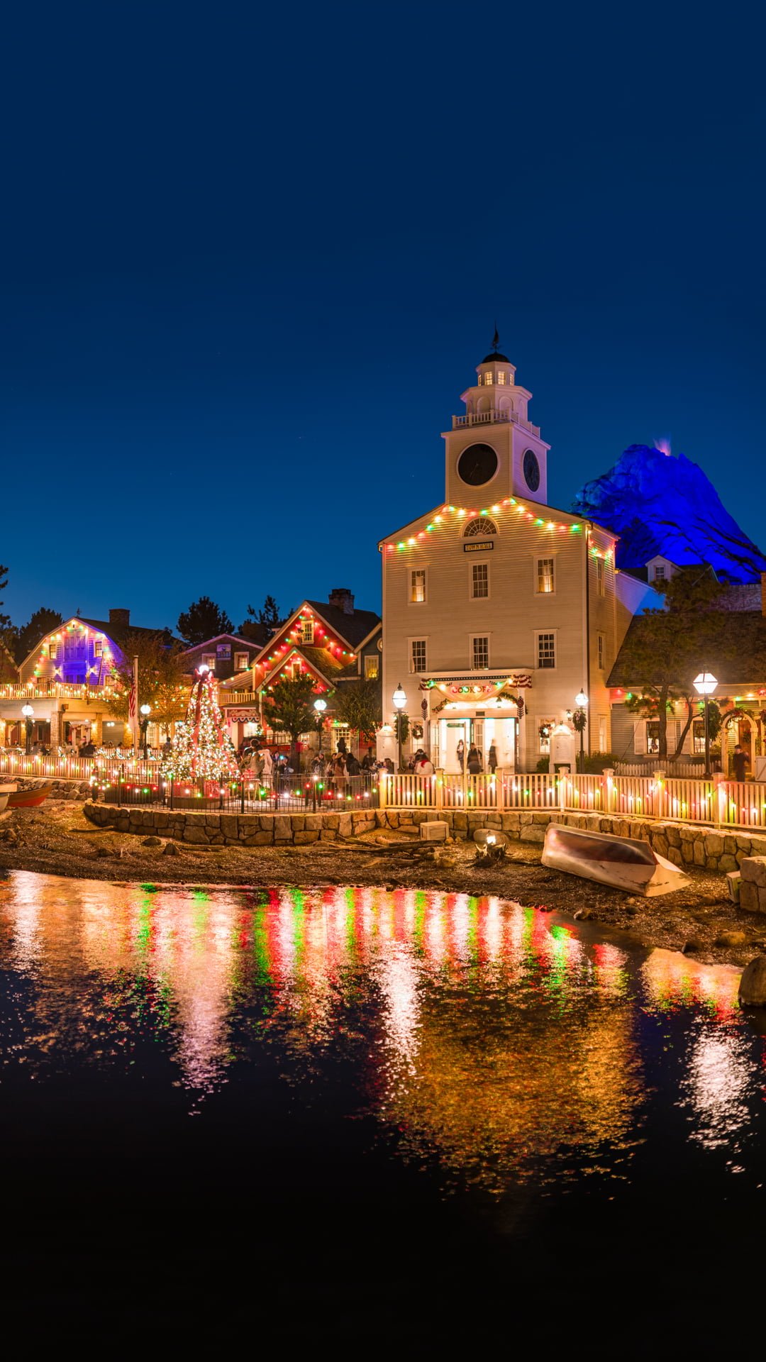 disney wallpaper, town, reflection, landmark, night, sky