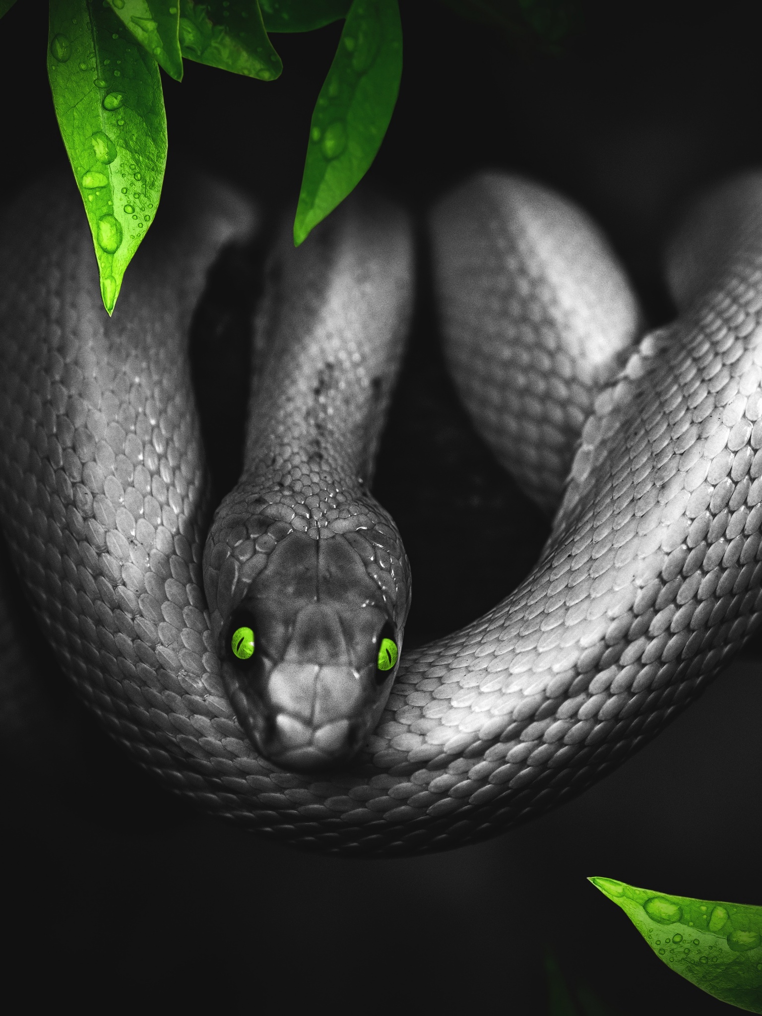 Snake Wallpaper 4K, Reptile, Dark, Green eyes, Jungle, 5K, Animals