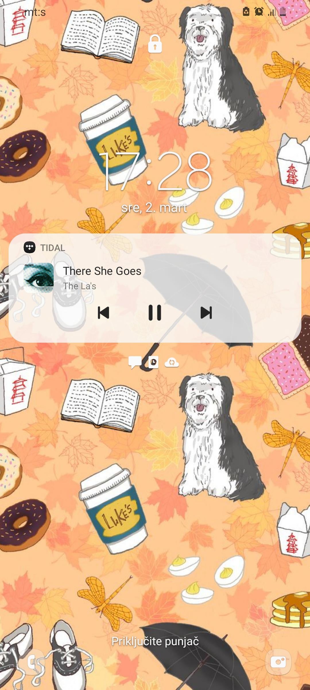 Thought I share my cute lockscreen with you guys. My playlist was on and this song came, it's a perfect match! (I found this wallpaper on )