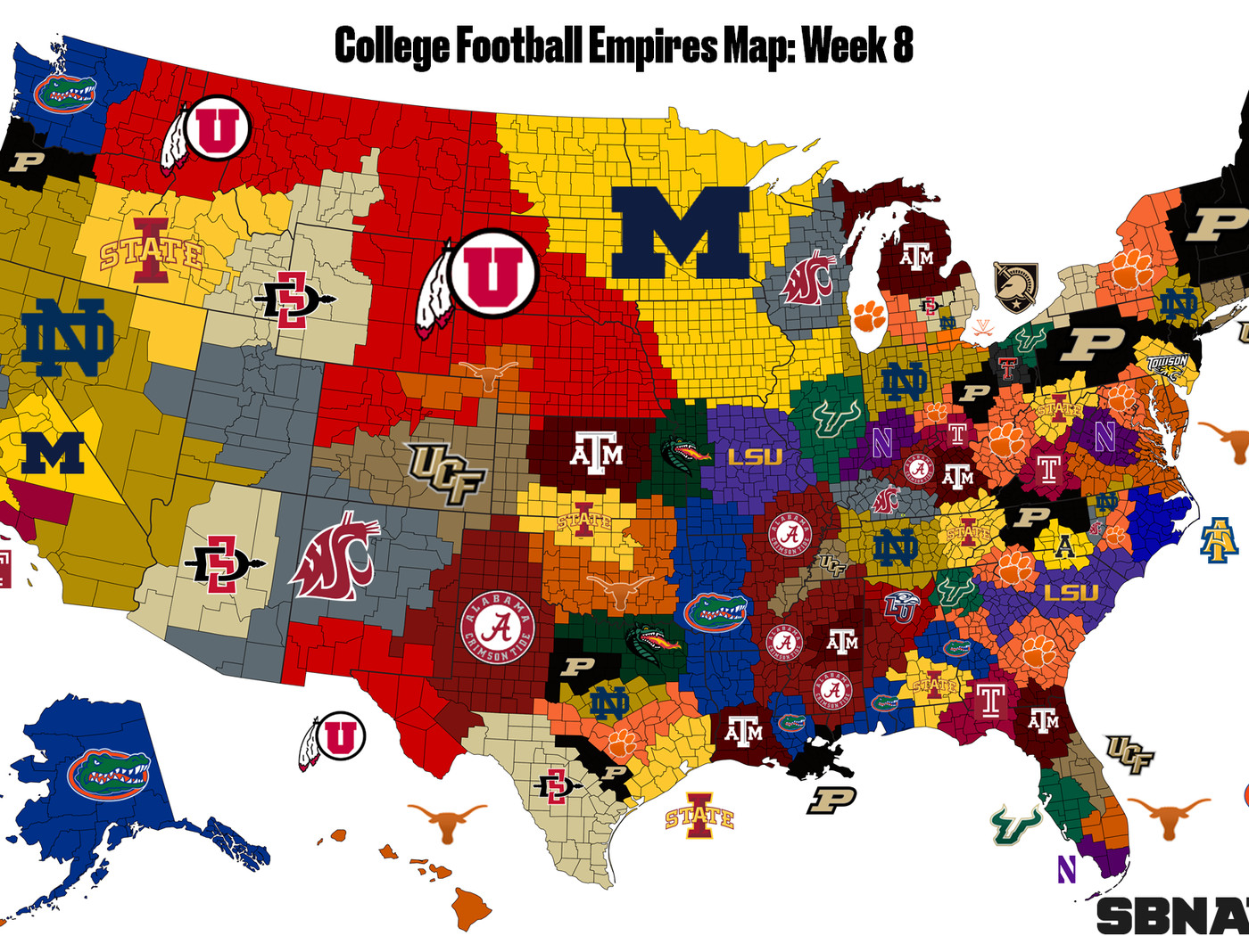 College Football Empires Maps: PURDUE now leads Historic version