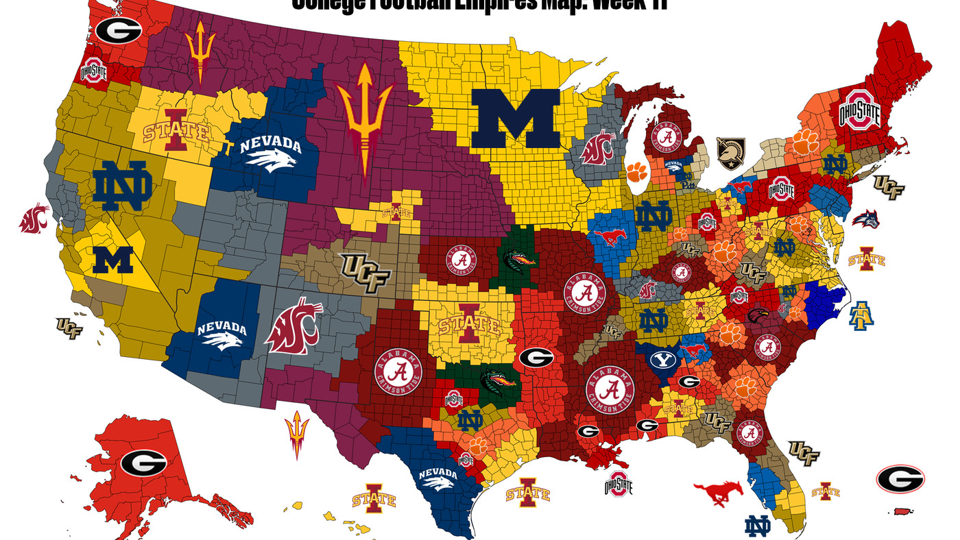 College Football Empires Map, Week 11: Alabama and Iowa State (!) on the march