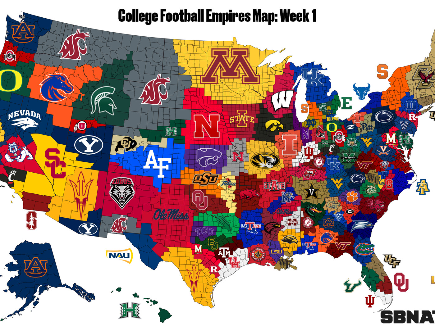 College Football Empires Map, Week 1