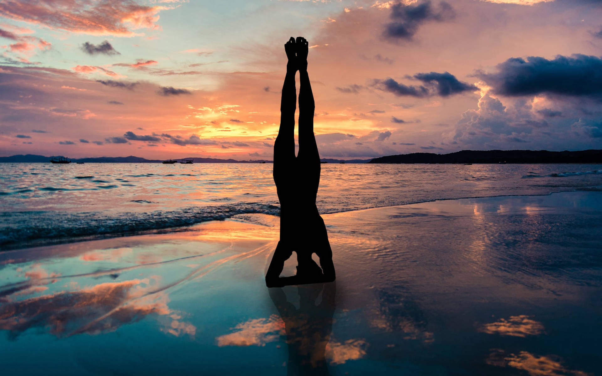 Download Silhouette Yoga Pose In Beach Wallpaper